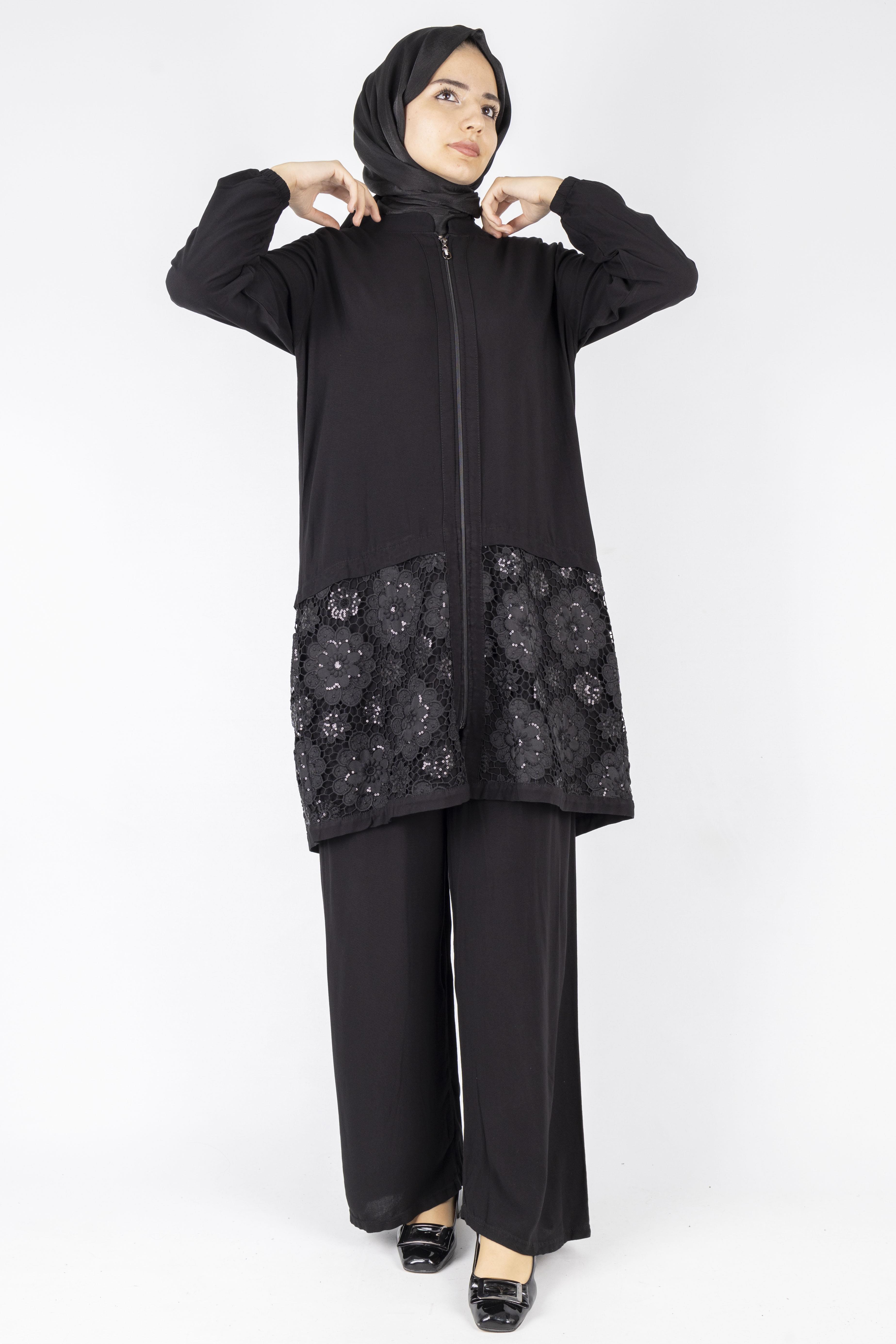 Büyük Beden Viskon Kumaş Spor Takım Siyah OTW497