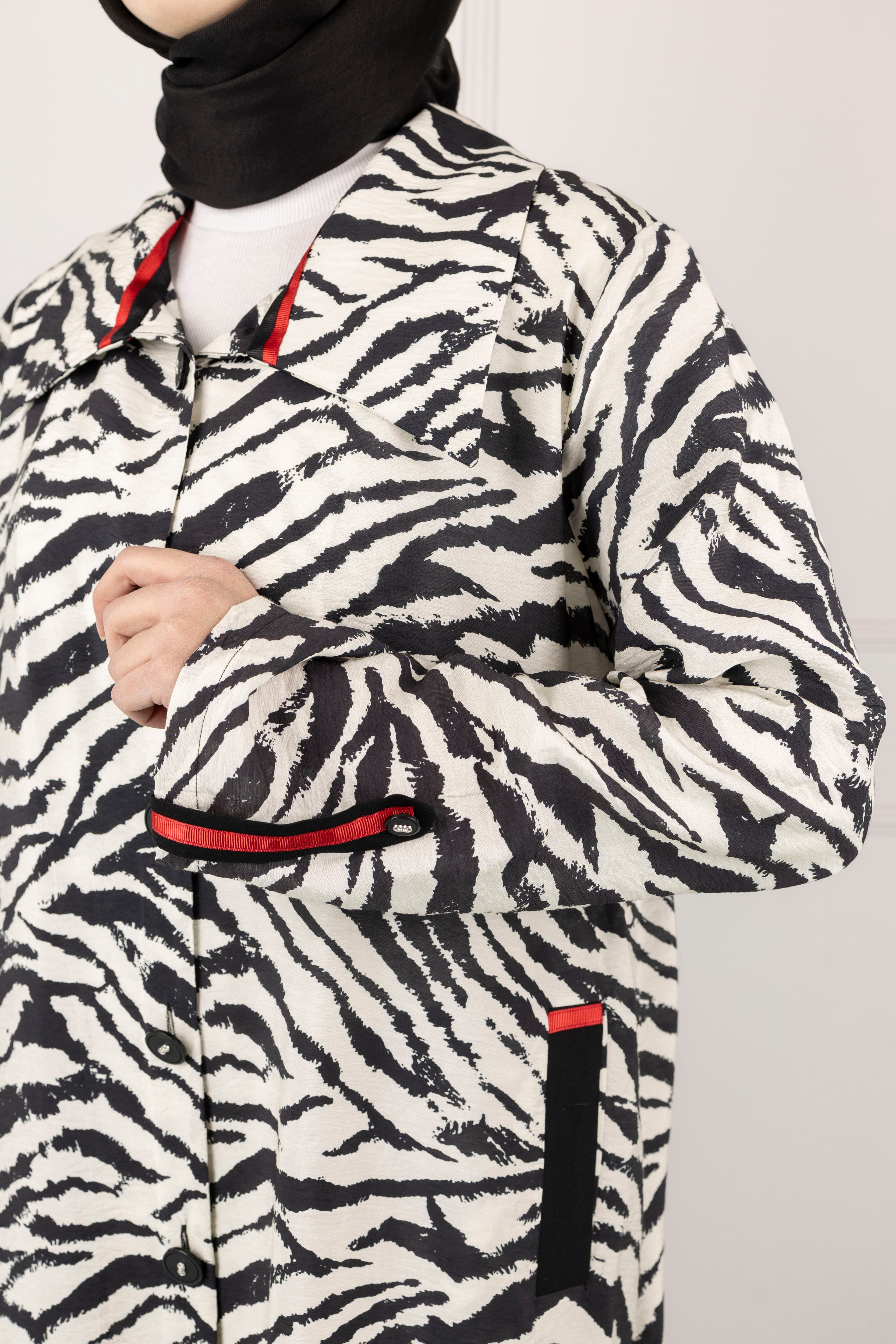 Büyük Beden Zebra Desenli Gömlek Tunik Siyah OTW585