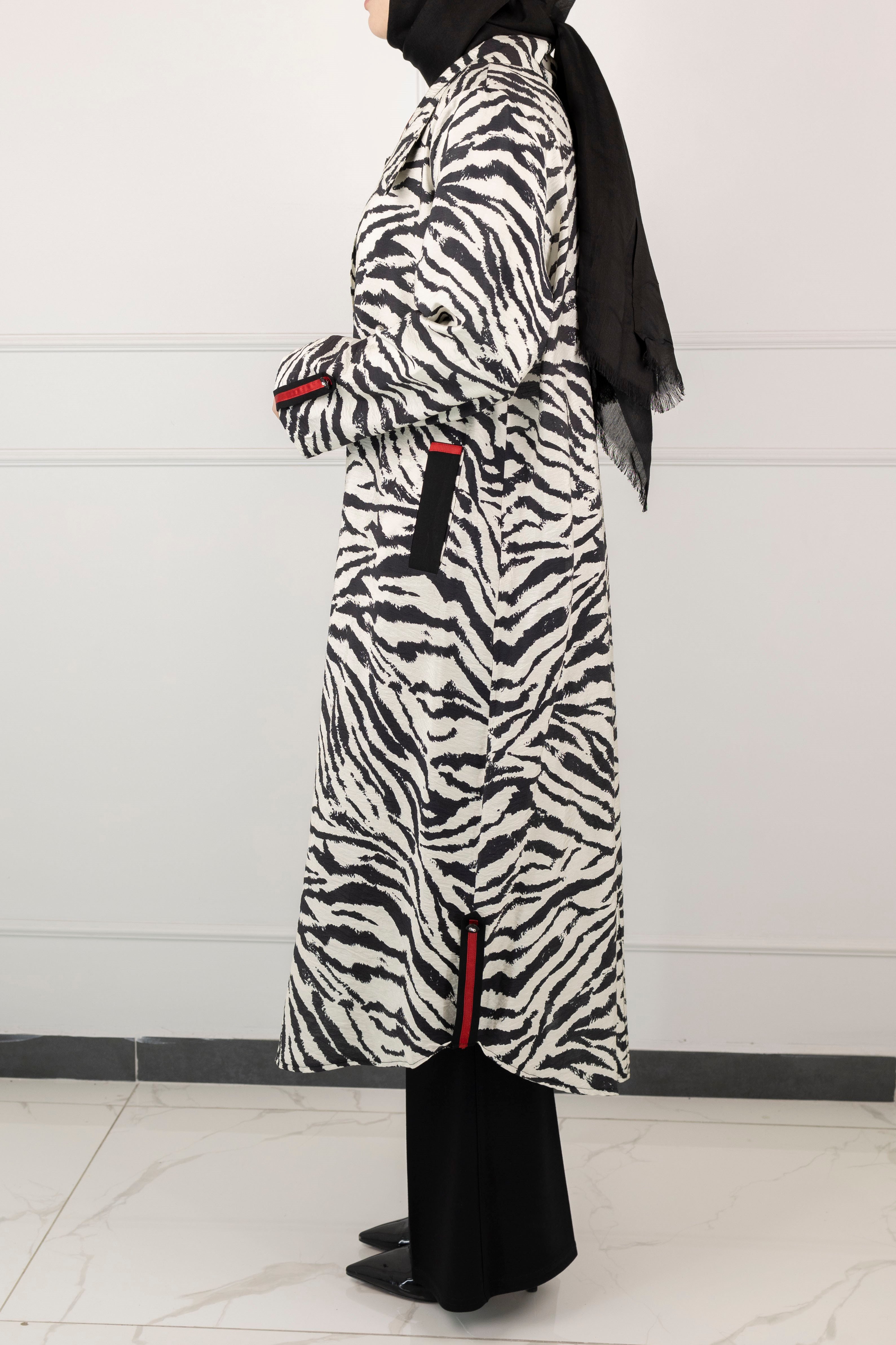 Büyük Beden Zebra Desenli Gömlek Tunik Siyah OTW585