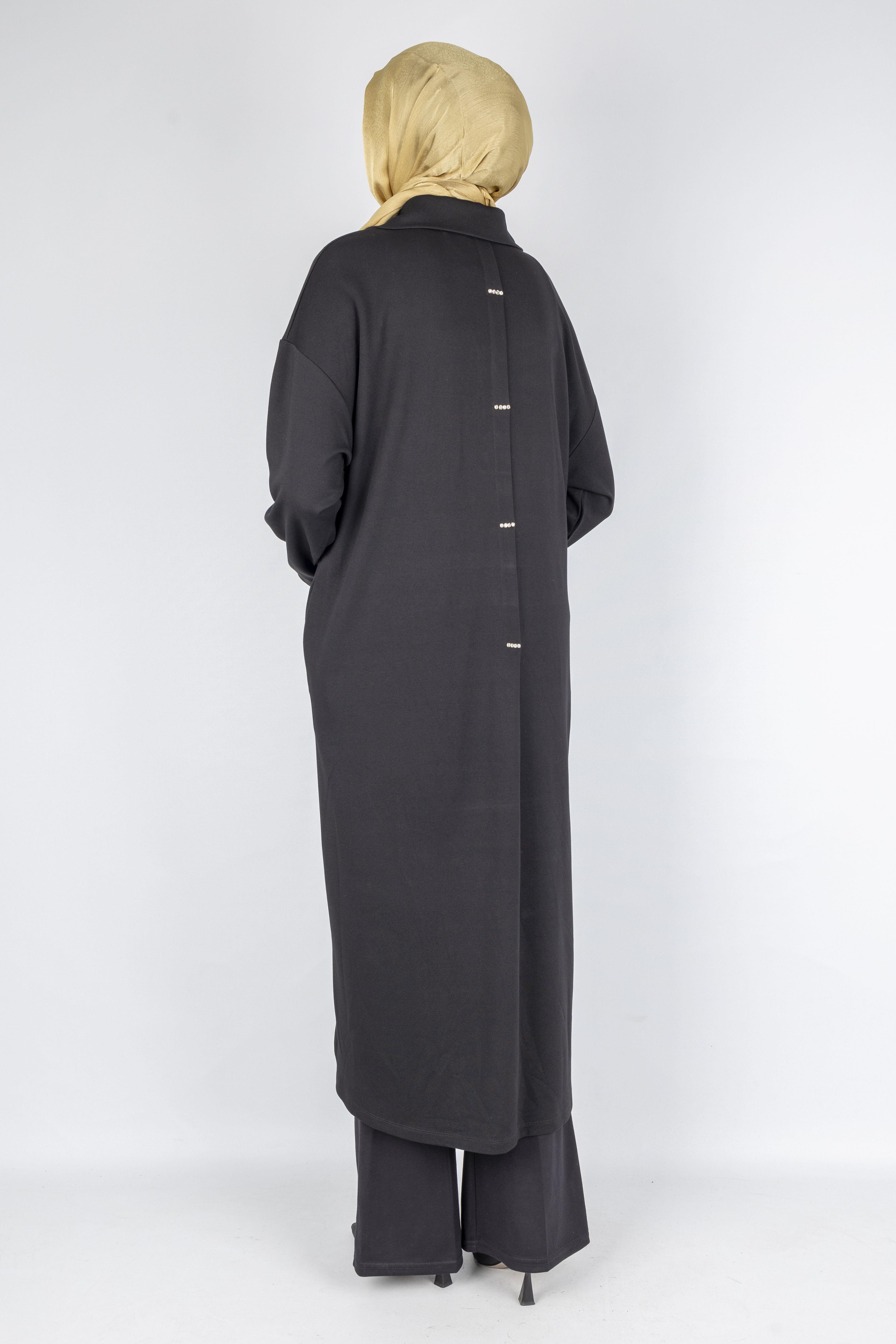 Büyük Beden Zincir Halkalı Çelik Örme Elbise Siyah OTW7805