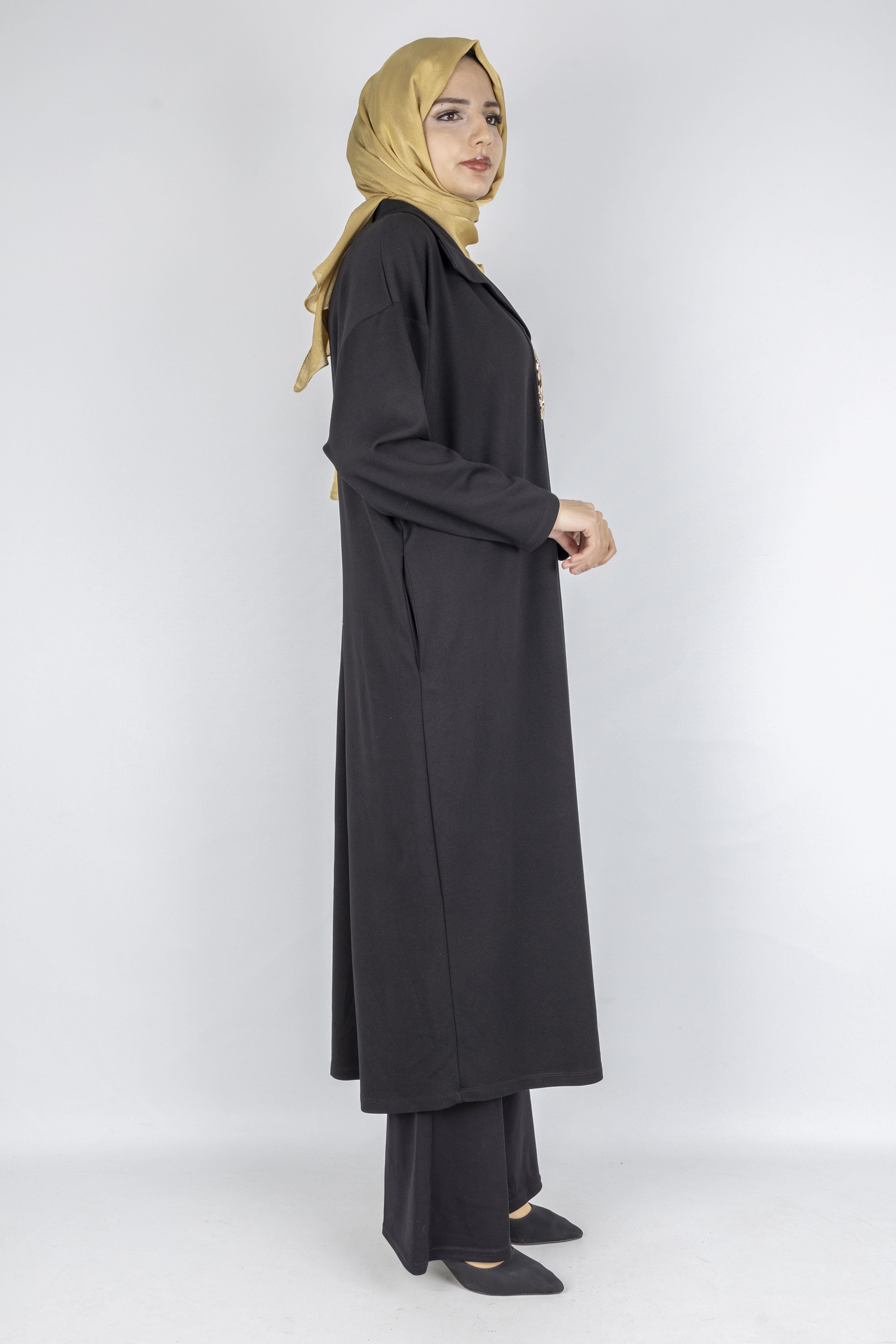 Büyük Beden Zincir Halkalı Çelik Örme Elbise Siyah OTW7805