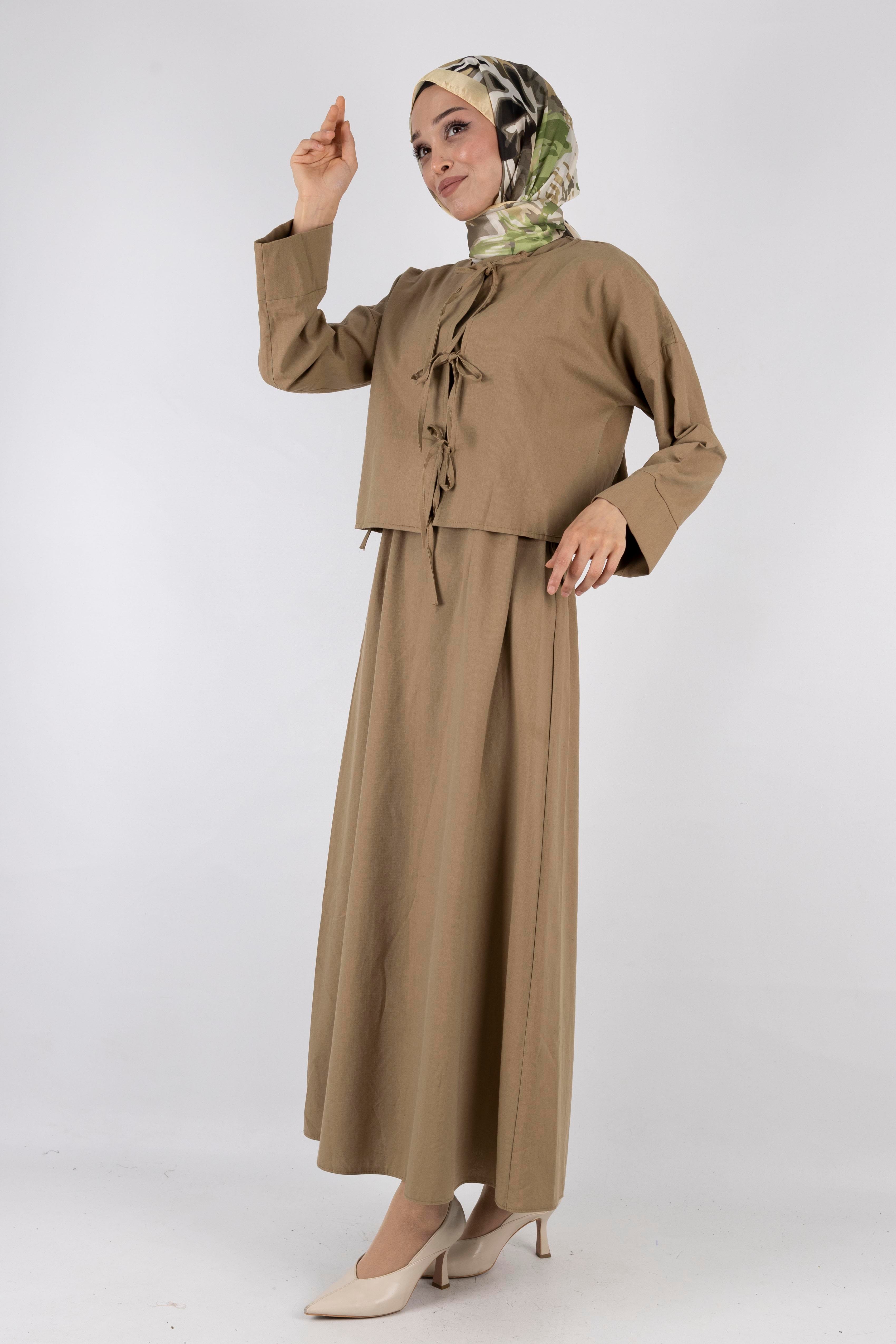 Ceketli Keten elbise Haki OTW8379