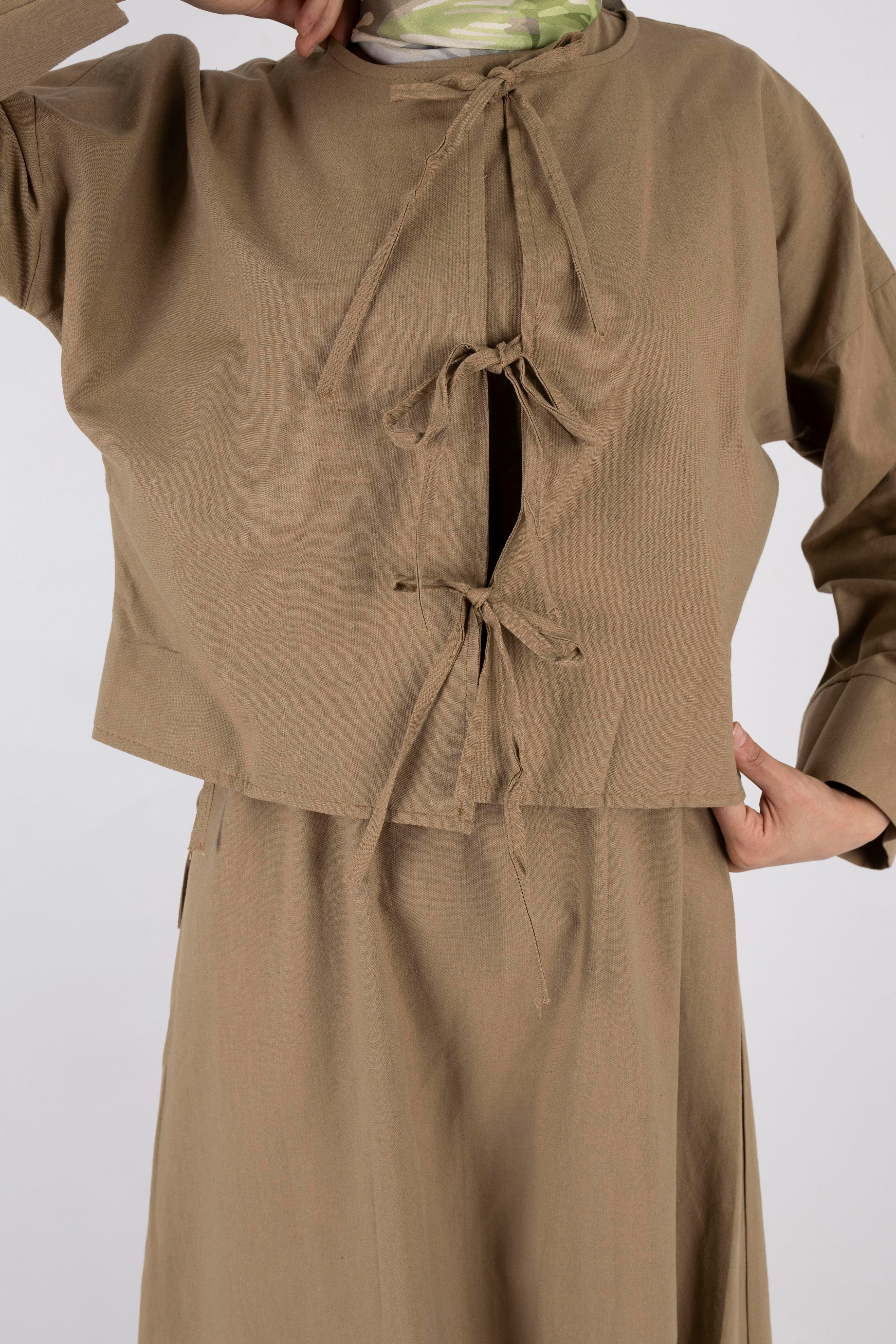 Ceketli Keten elbise Haki OTW8379