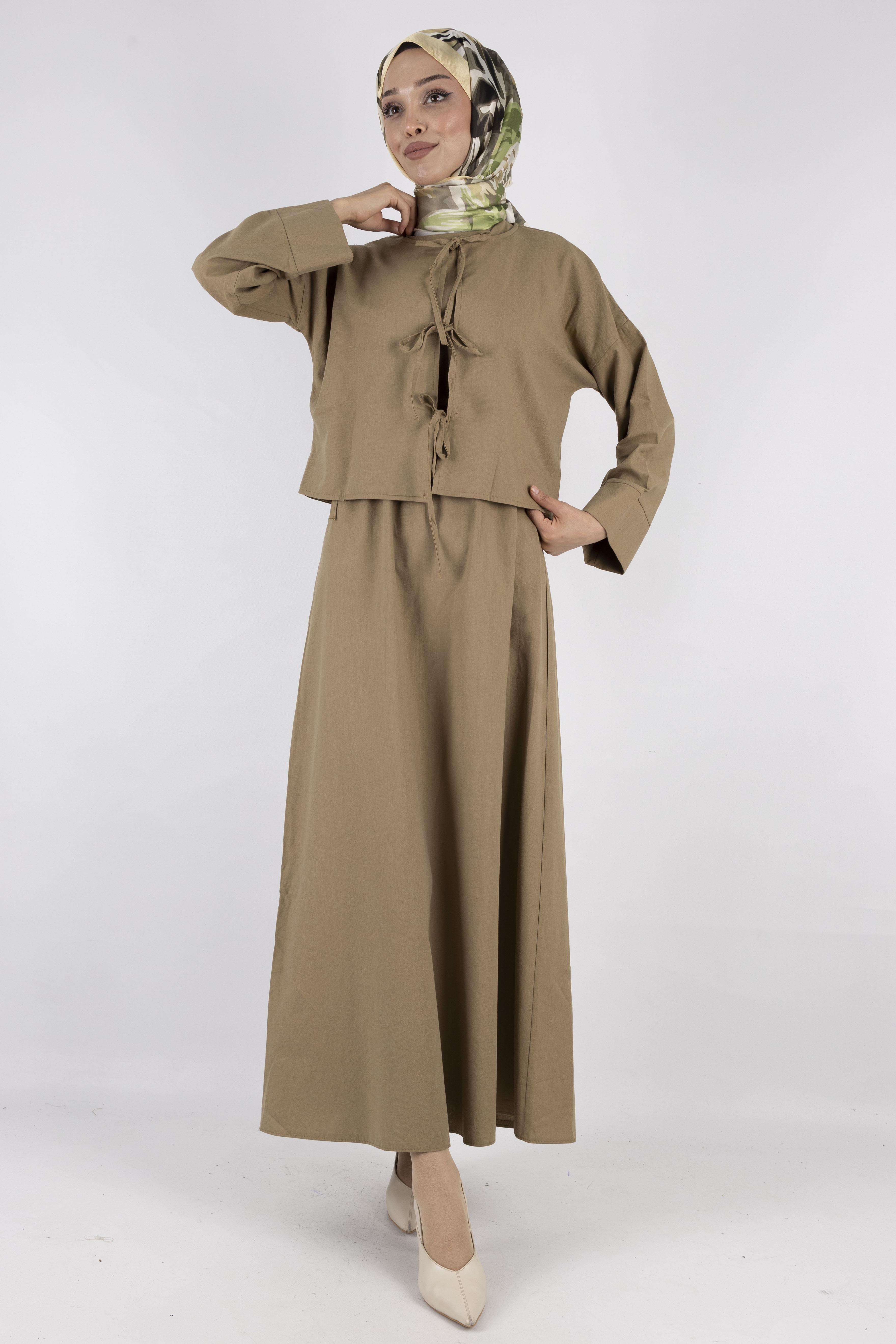 Ceketli Keten elbise Haki OTW8379