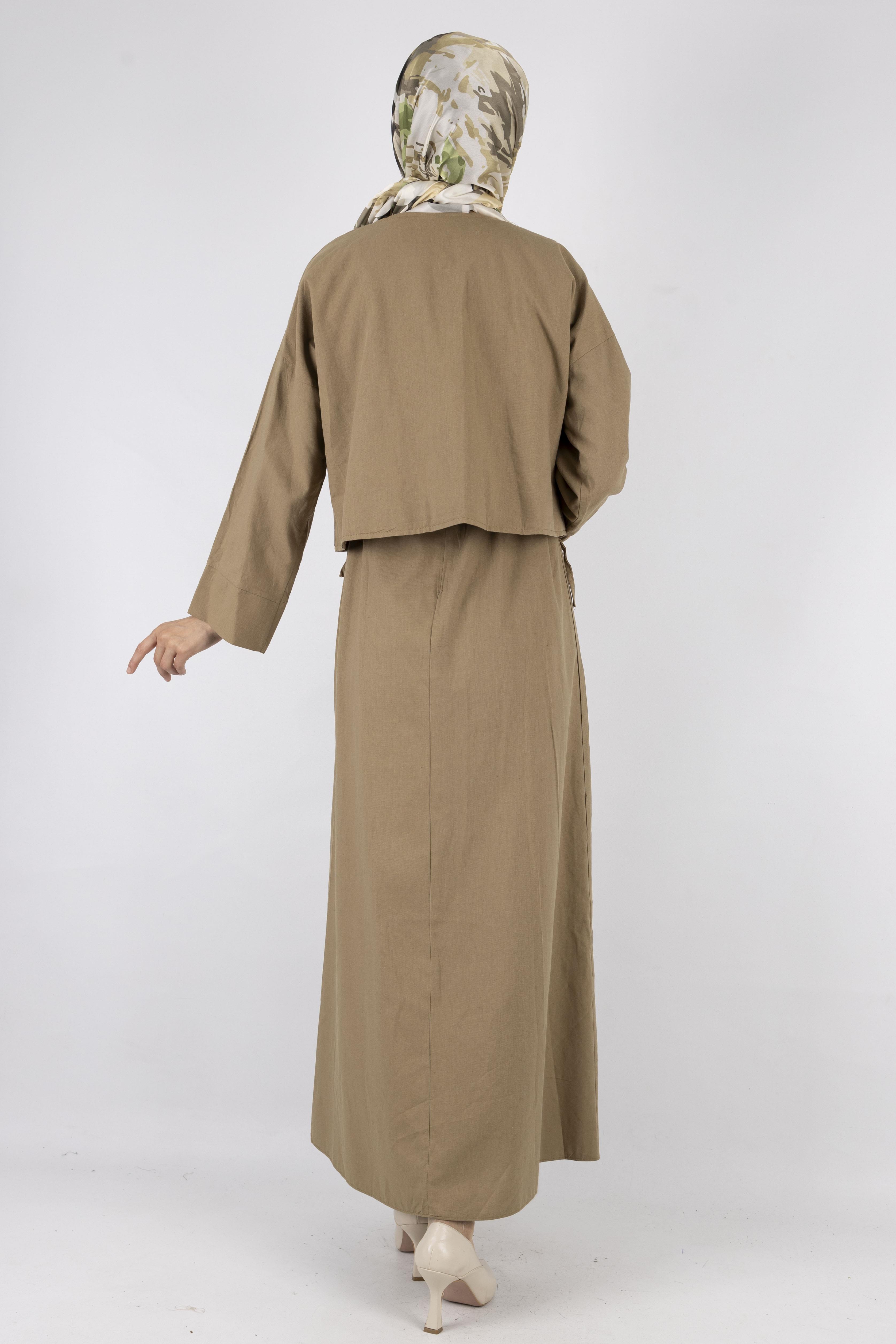 Ceketli Keten elbise Haki OTW8379