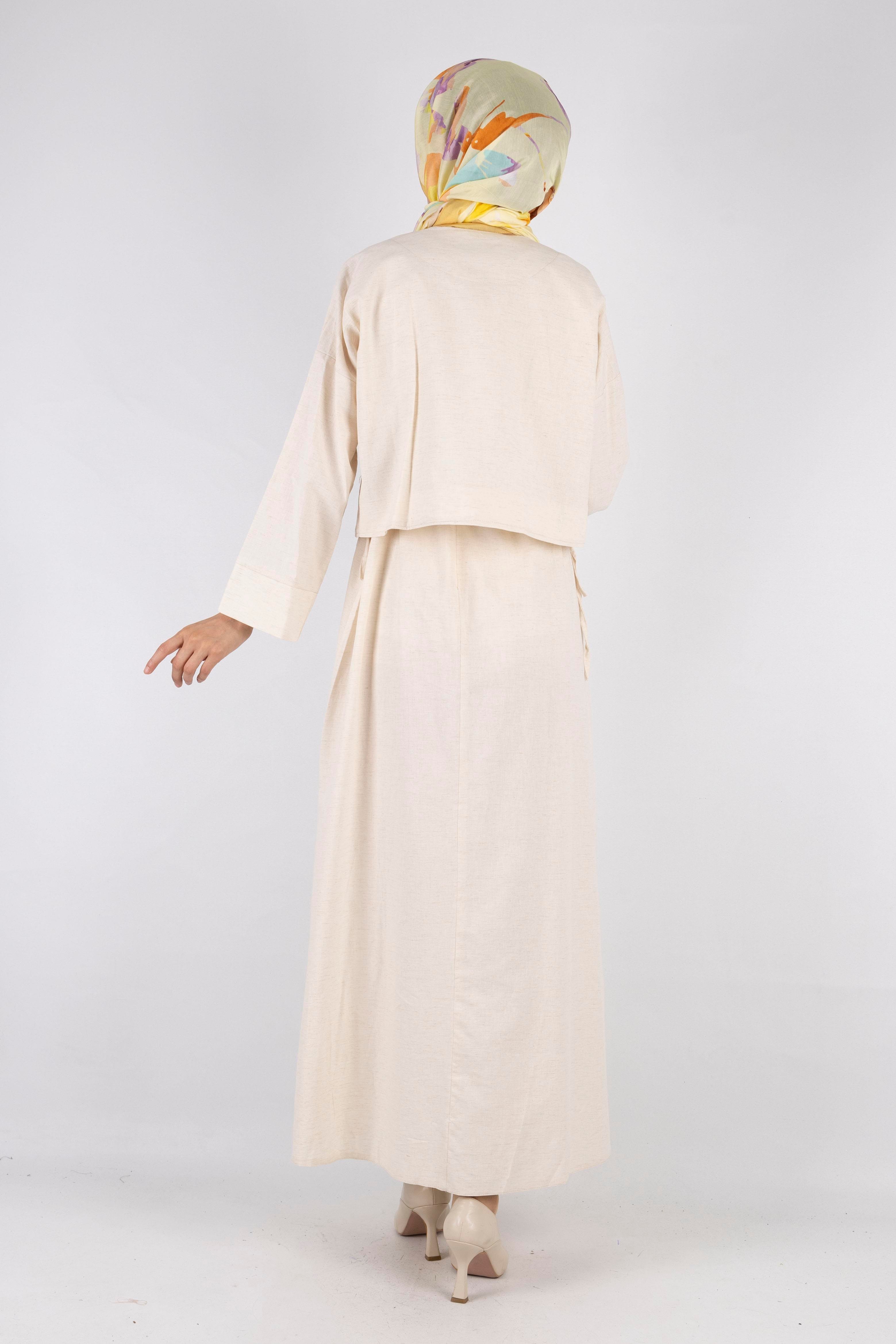 Ceketli Keten elbise Krem OTW8379