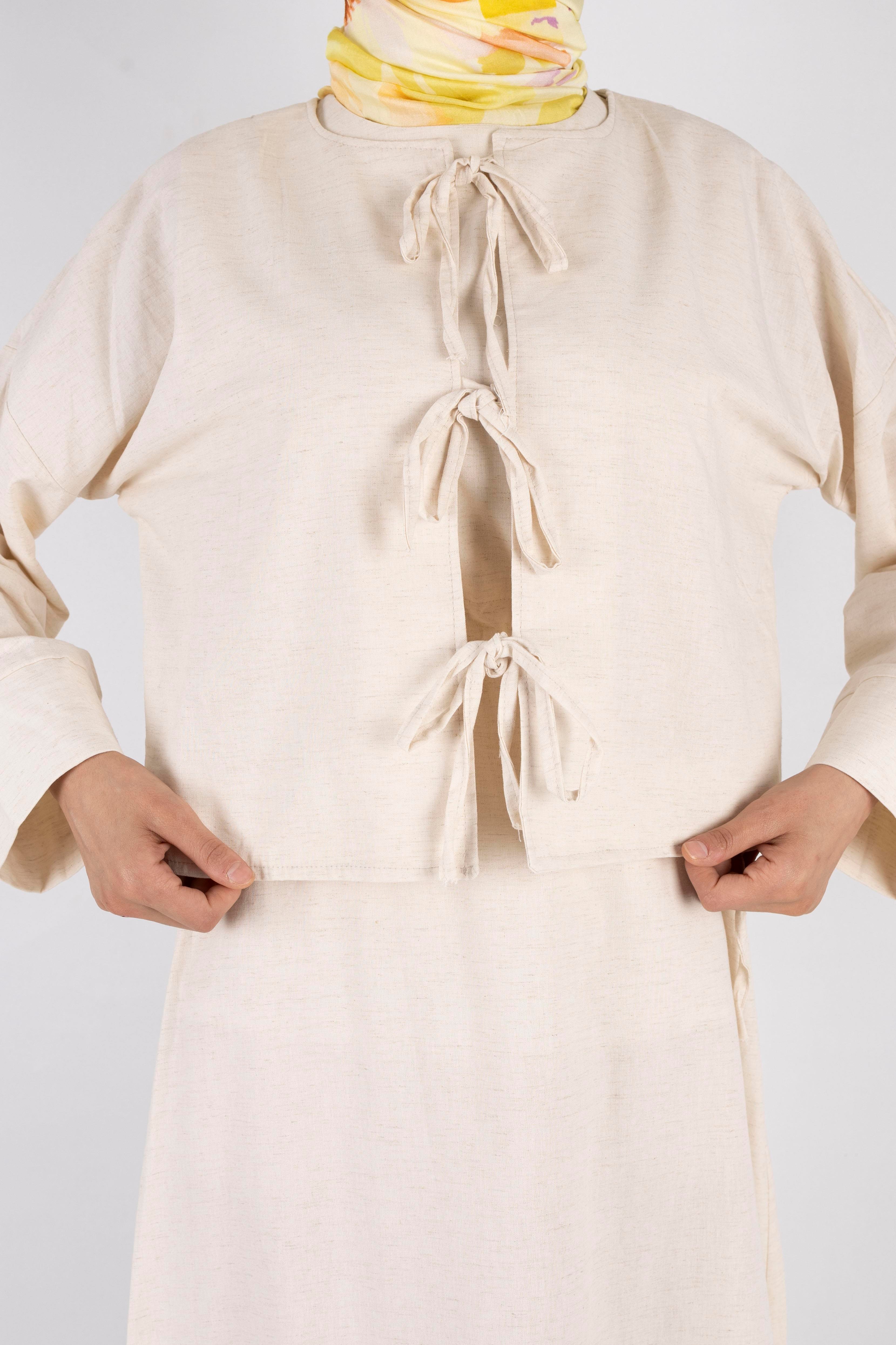 Ceketli Keten elbise Krem OTW8379