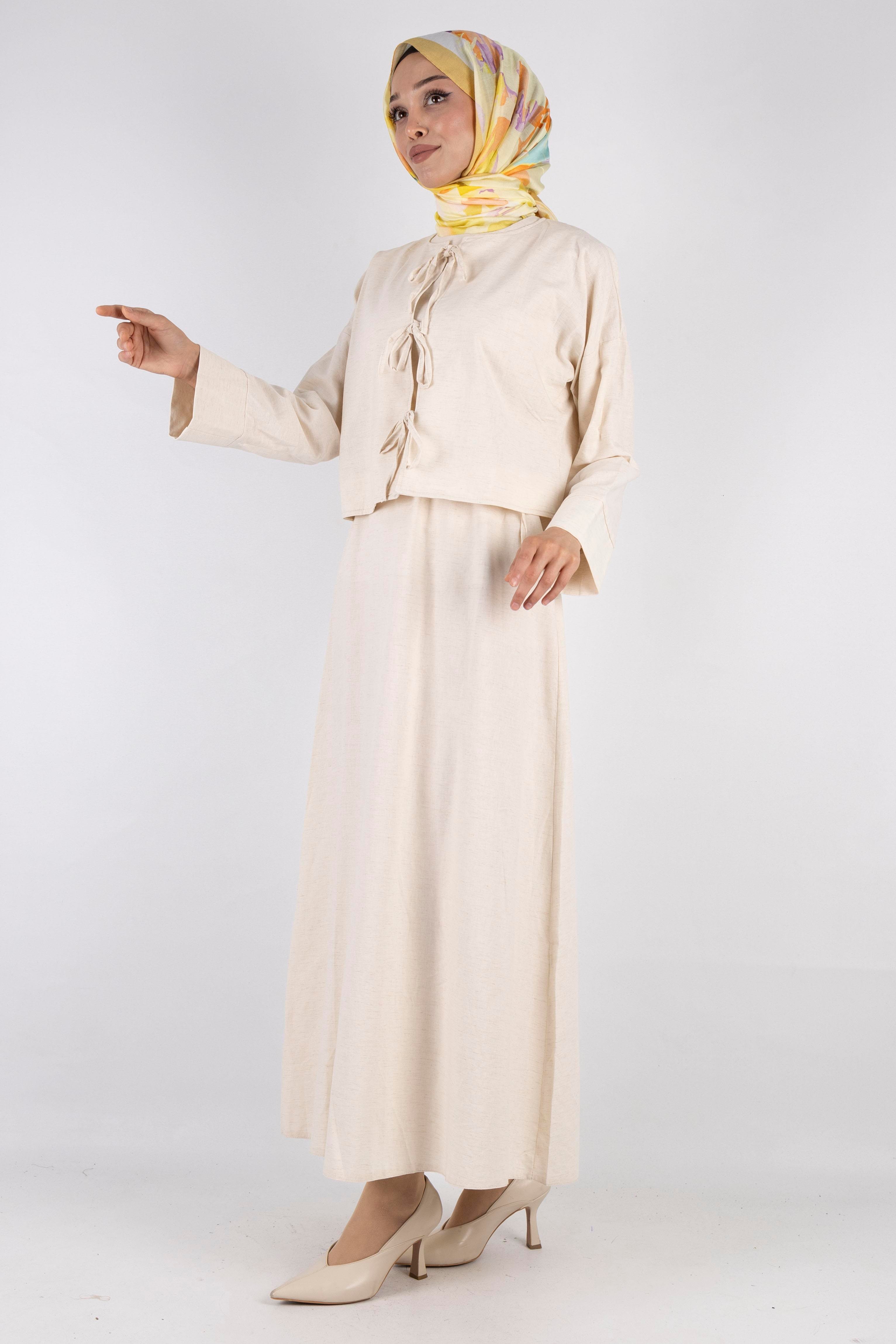 Ceketli Keten elbise Krem OTW8379