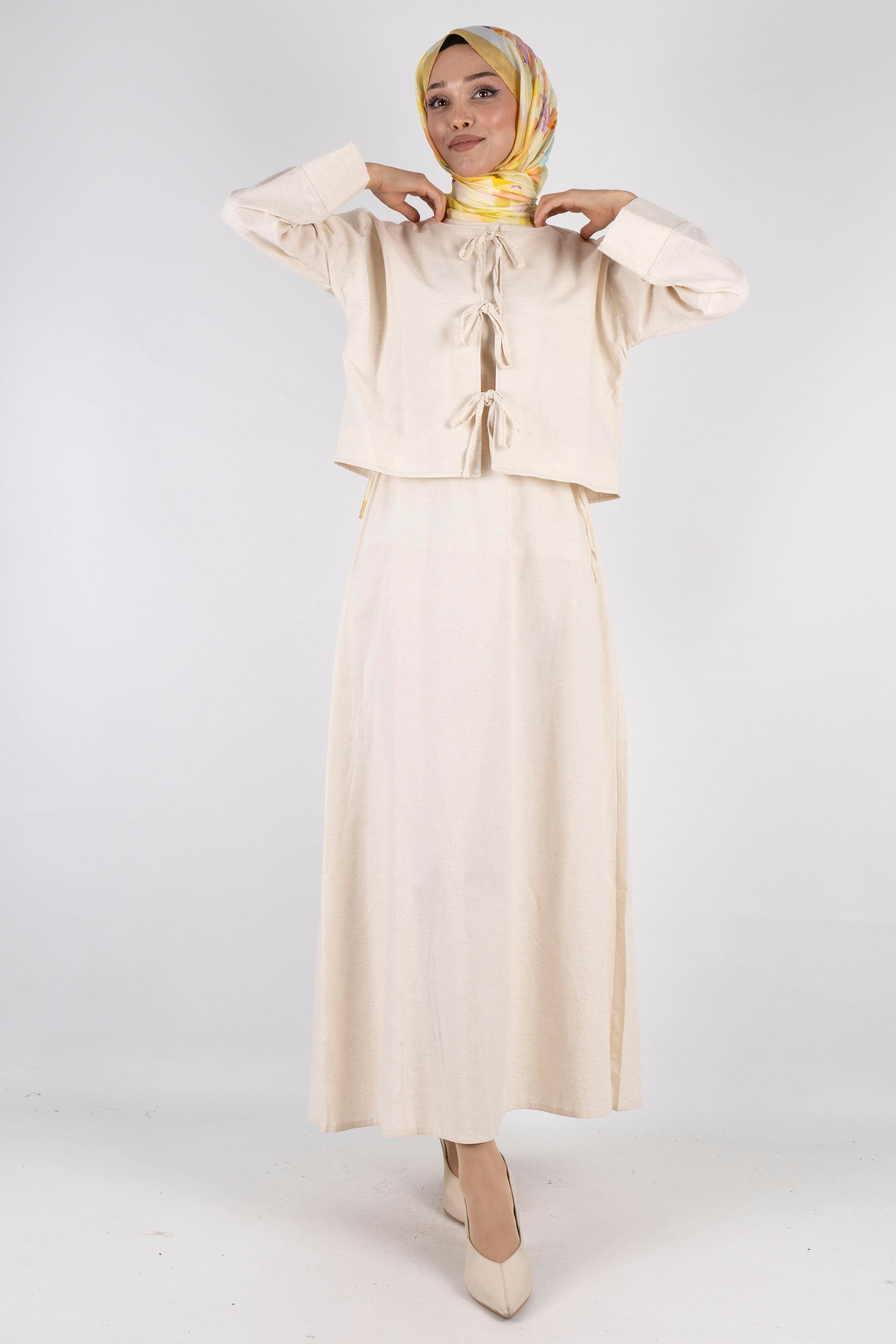 Ceketli Keten elbise Krem OTW8379