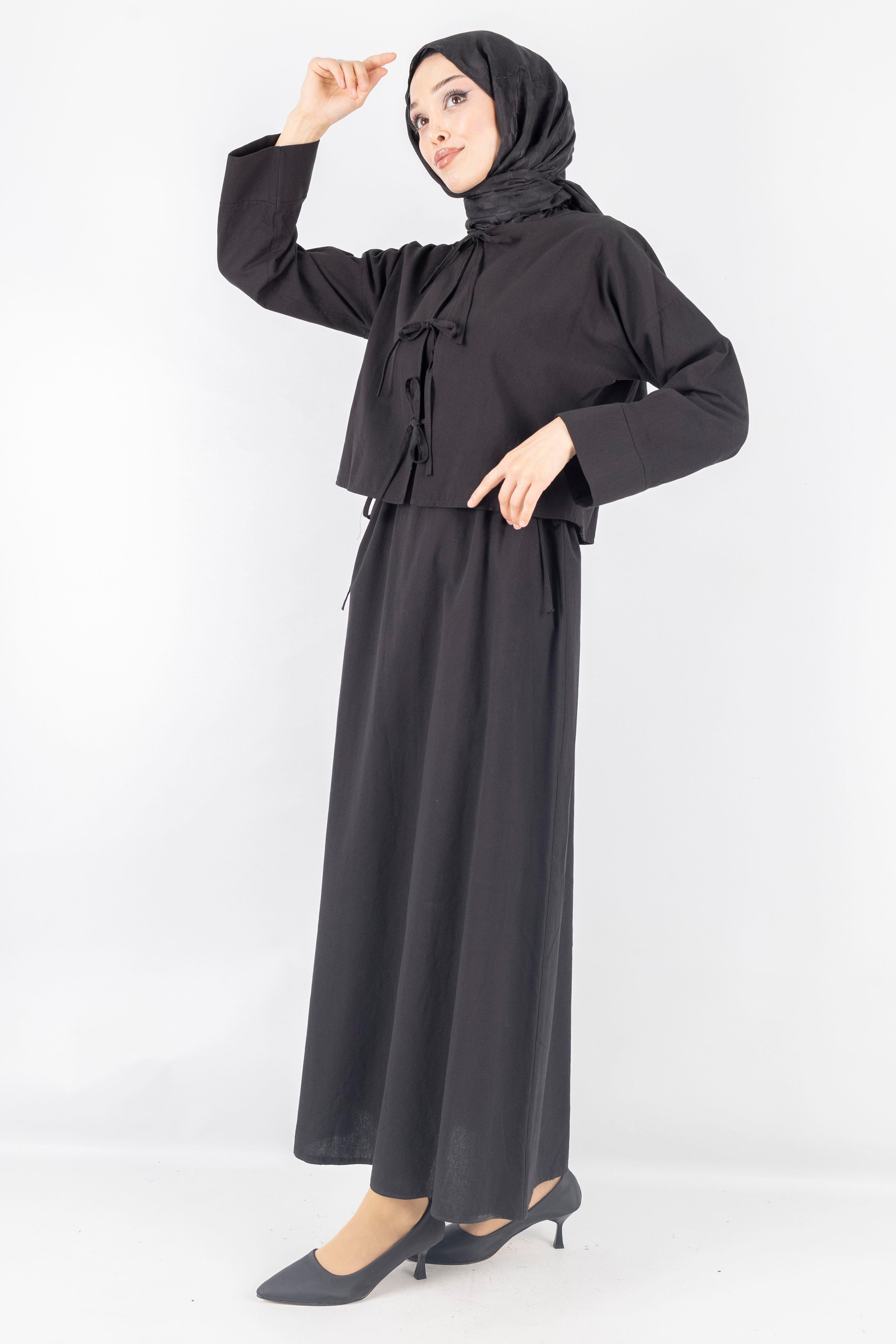 Ceketli Keten elbise Siyah OTW8379