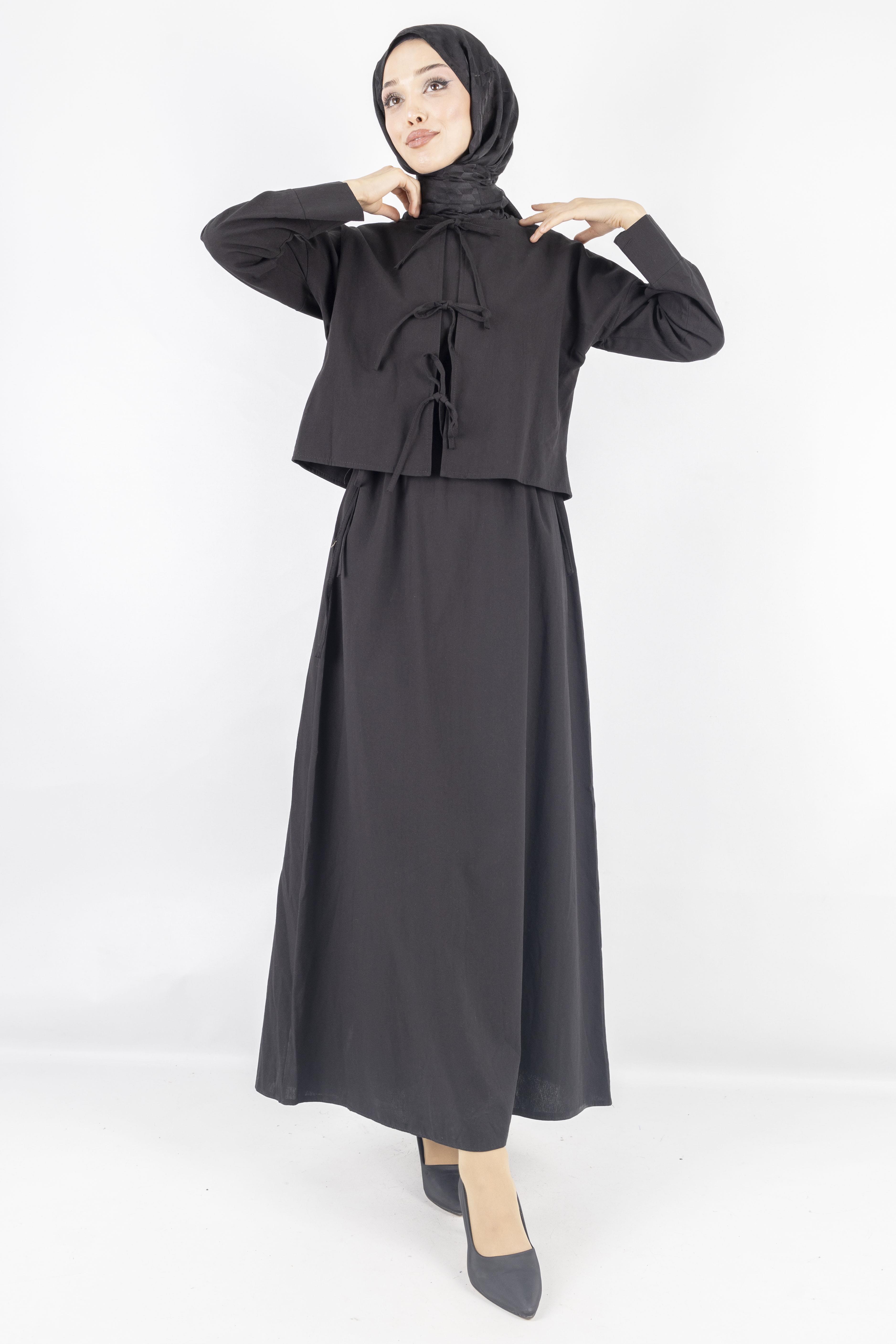 Ceketli Keten elbise Siyah OTW8379