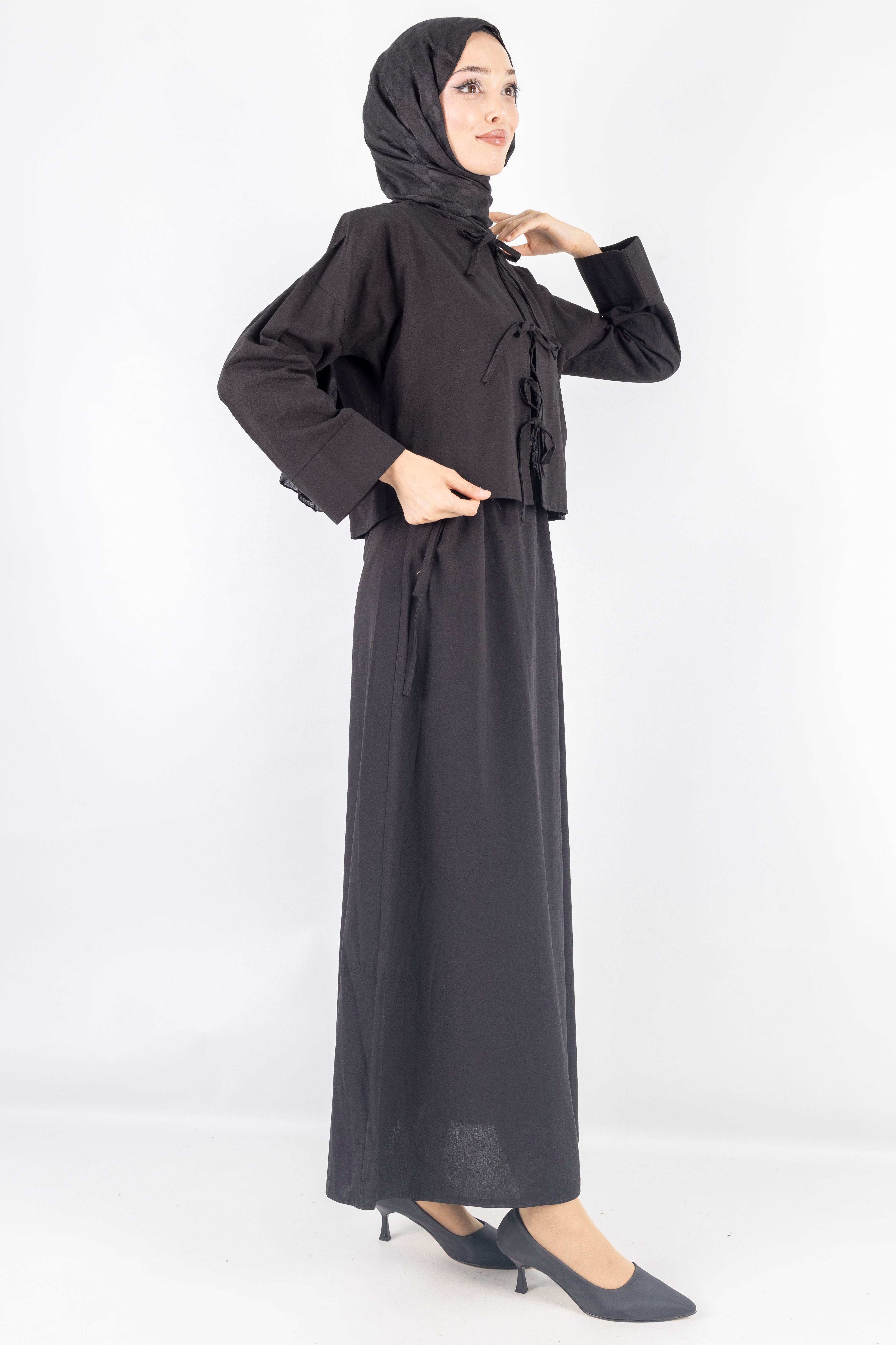 Ceketli Keten elbise Siyah OTW8379