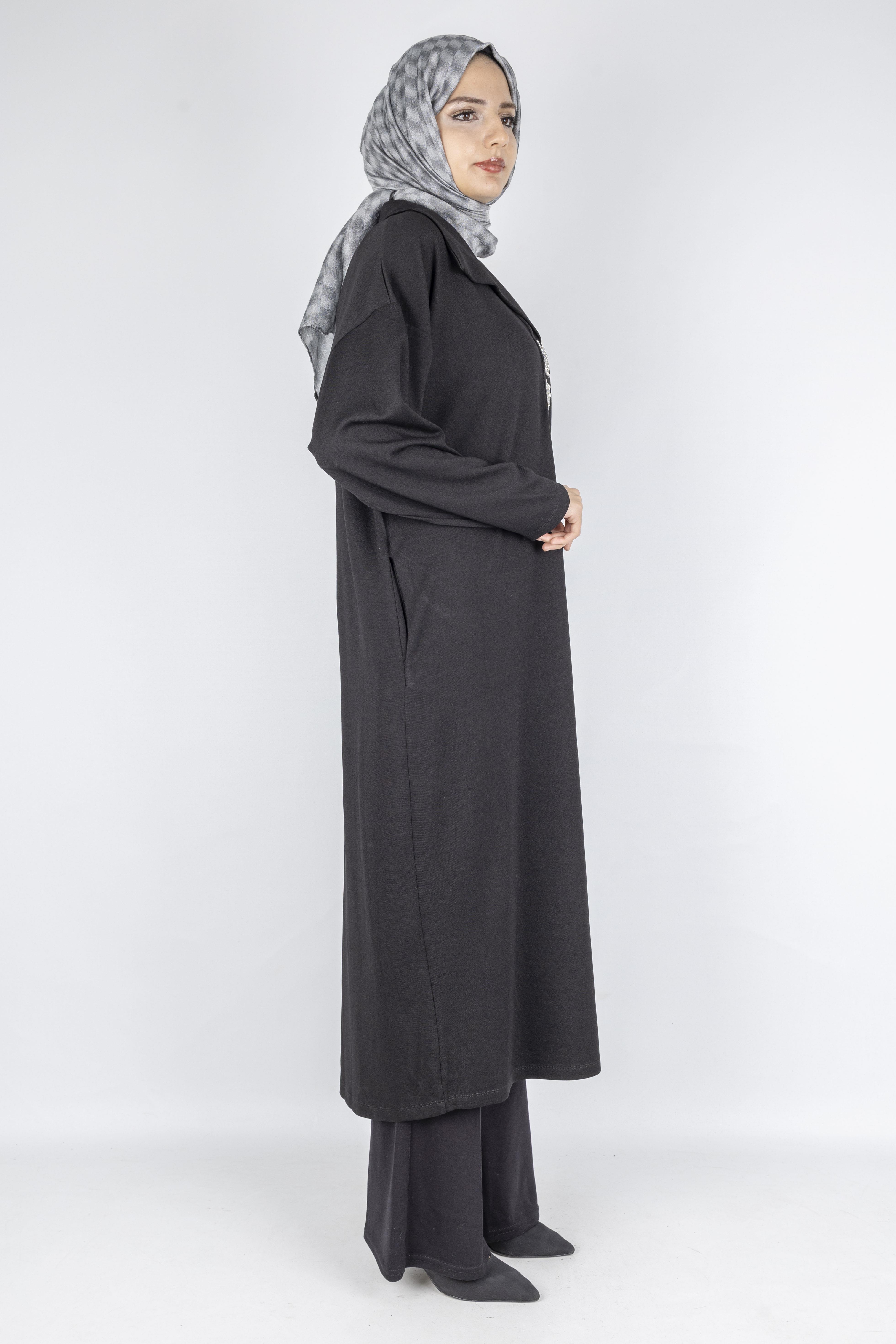 Çelik Örme Büyük Beden Taş Detaylı Elbise Siyah OTW7804