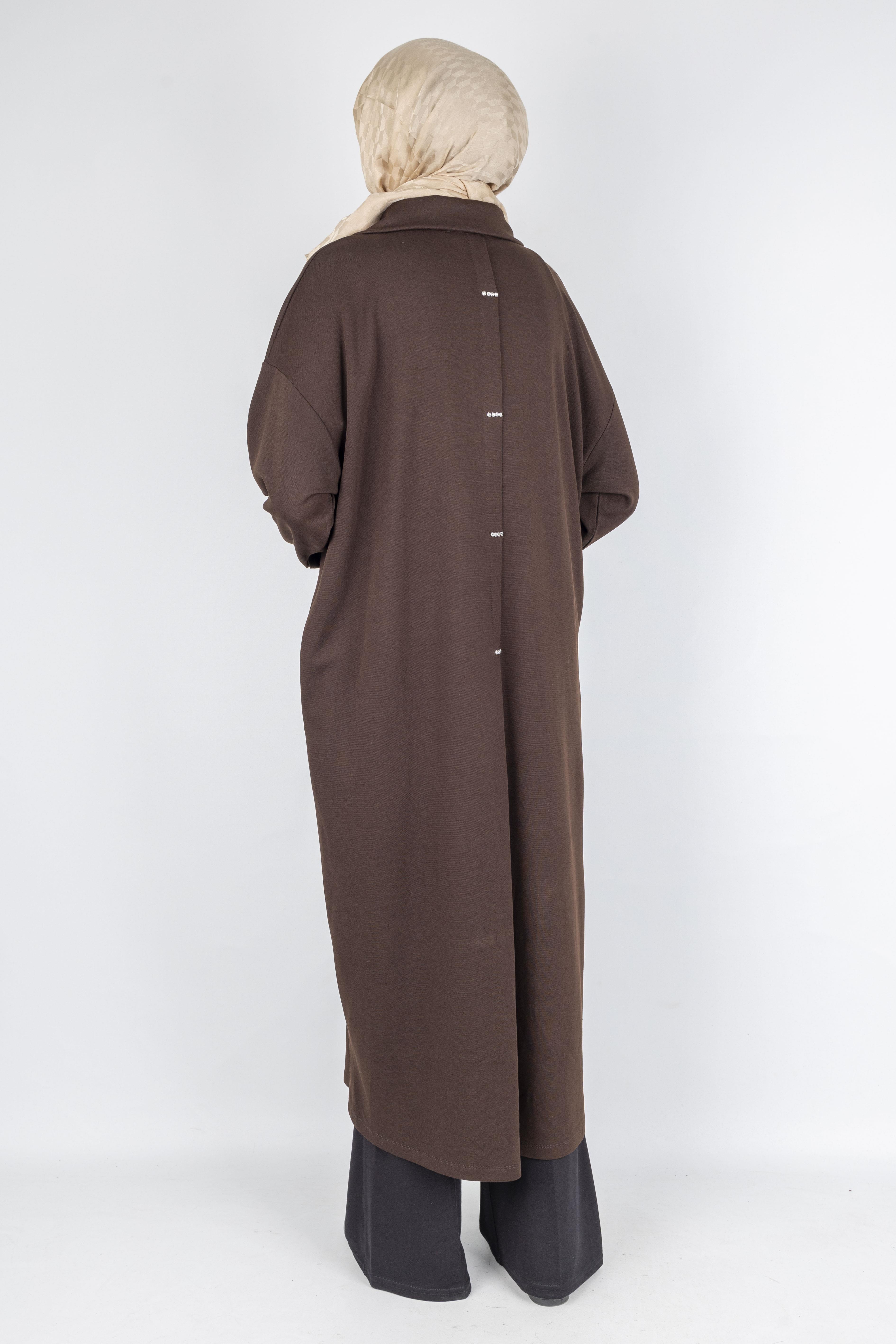 Çelik Örme Büyük Beden Taş Detaylı Elbise Kahve OTW7804