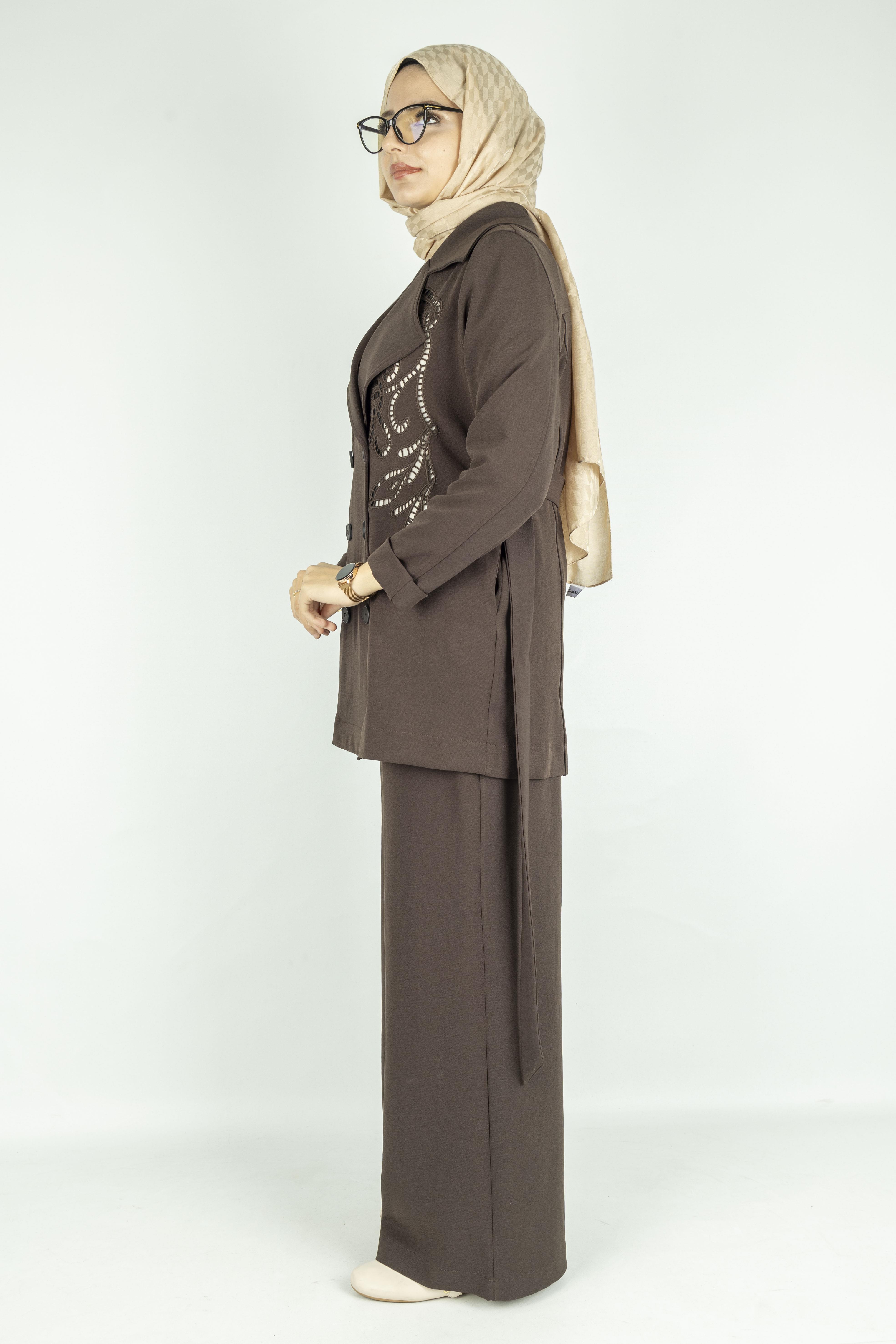 Çelik Örme Kruvaze Ceketli Takım Kahve OTW25573