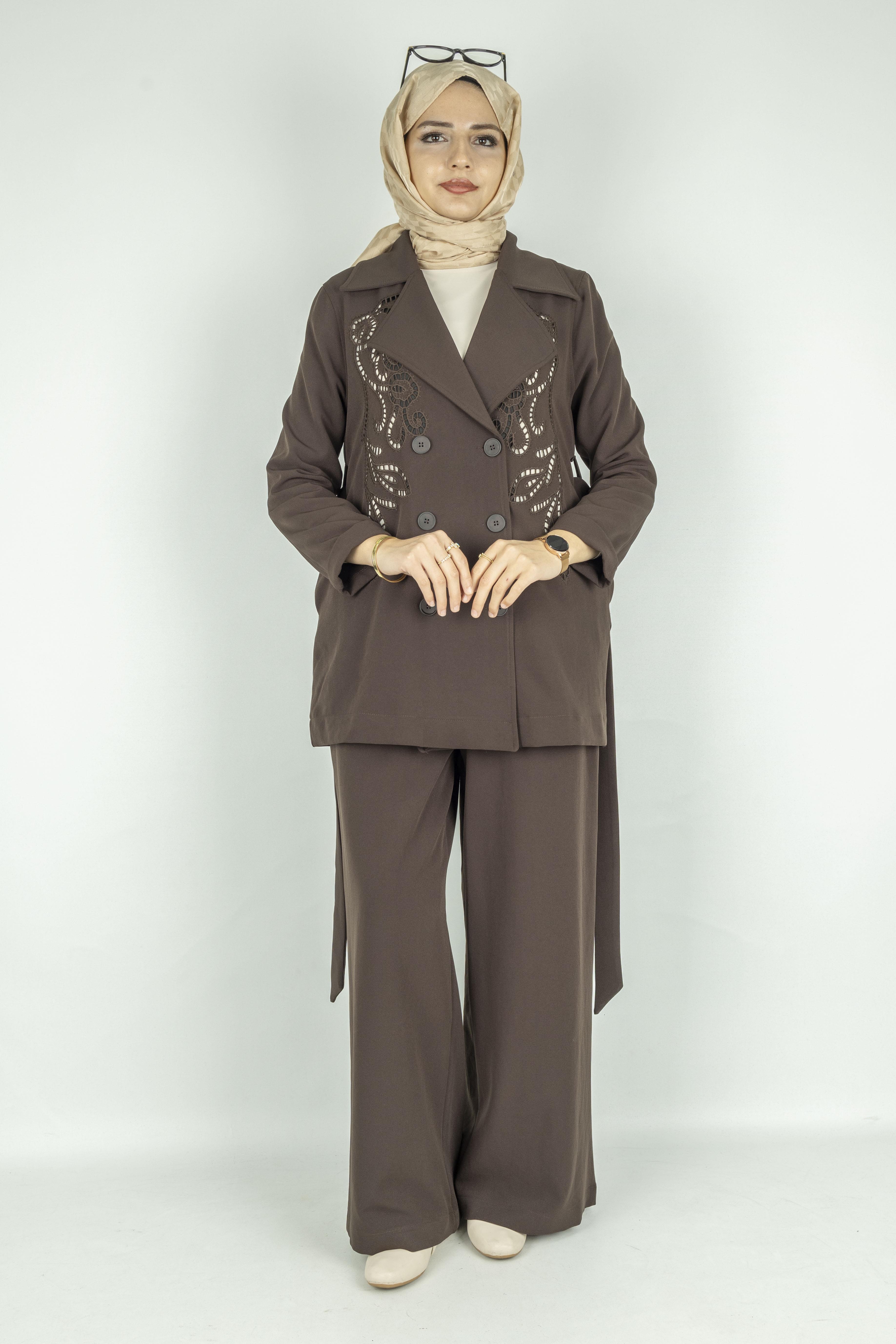Çelik Örme Kruvaze Ceketli Takım Kahve OTW25573