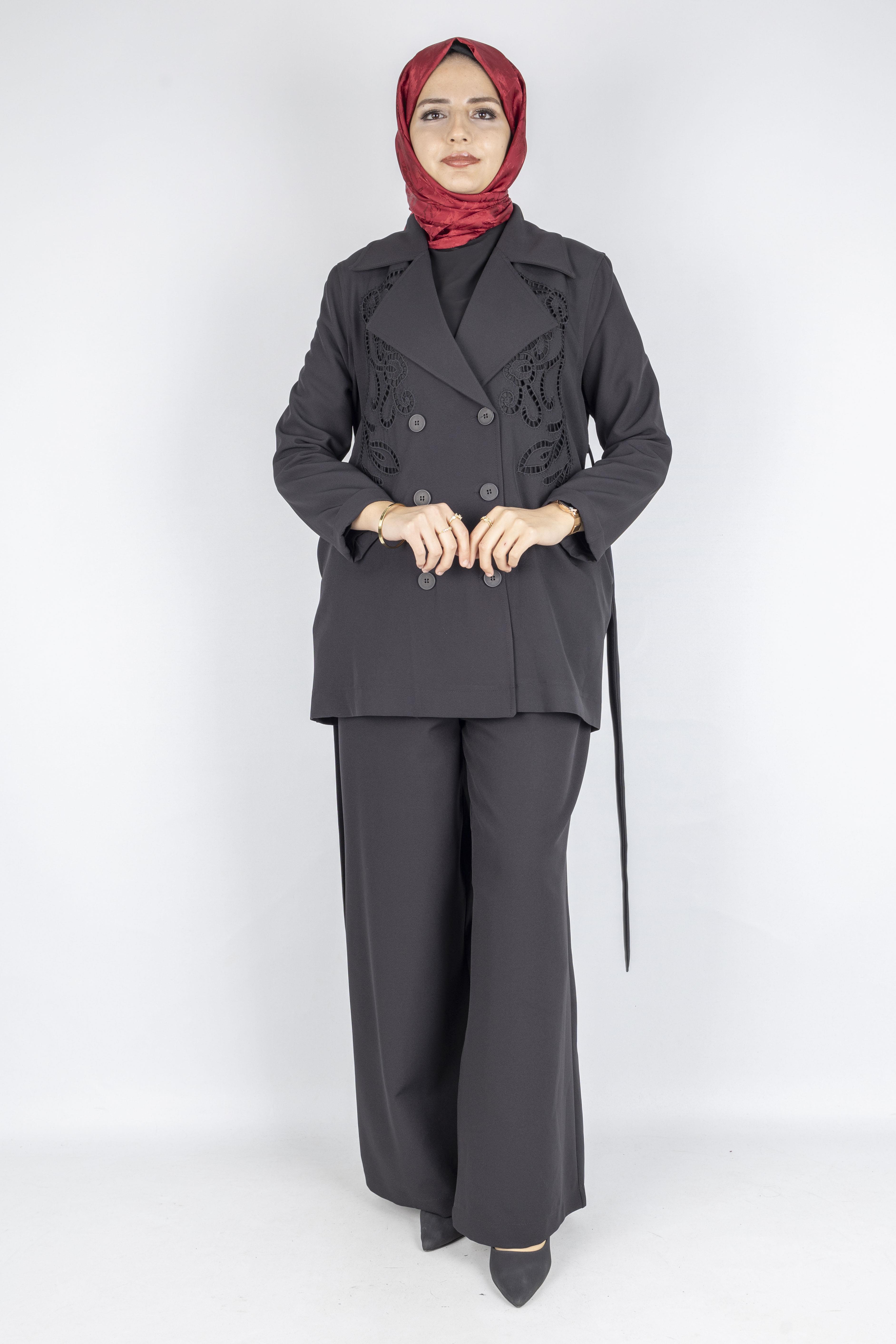 Çelik Örme Kruvaze Ceketli Takım Siyah OTW25573