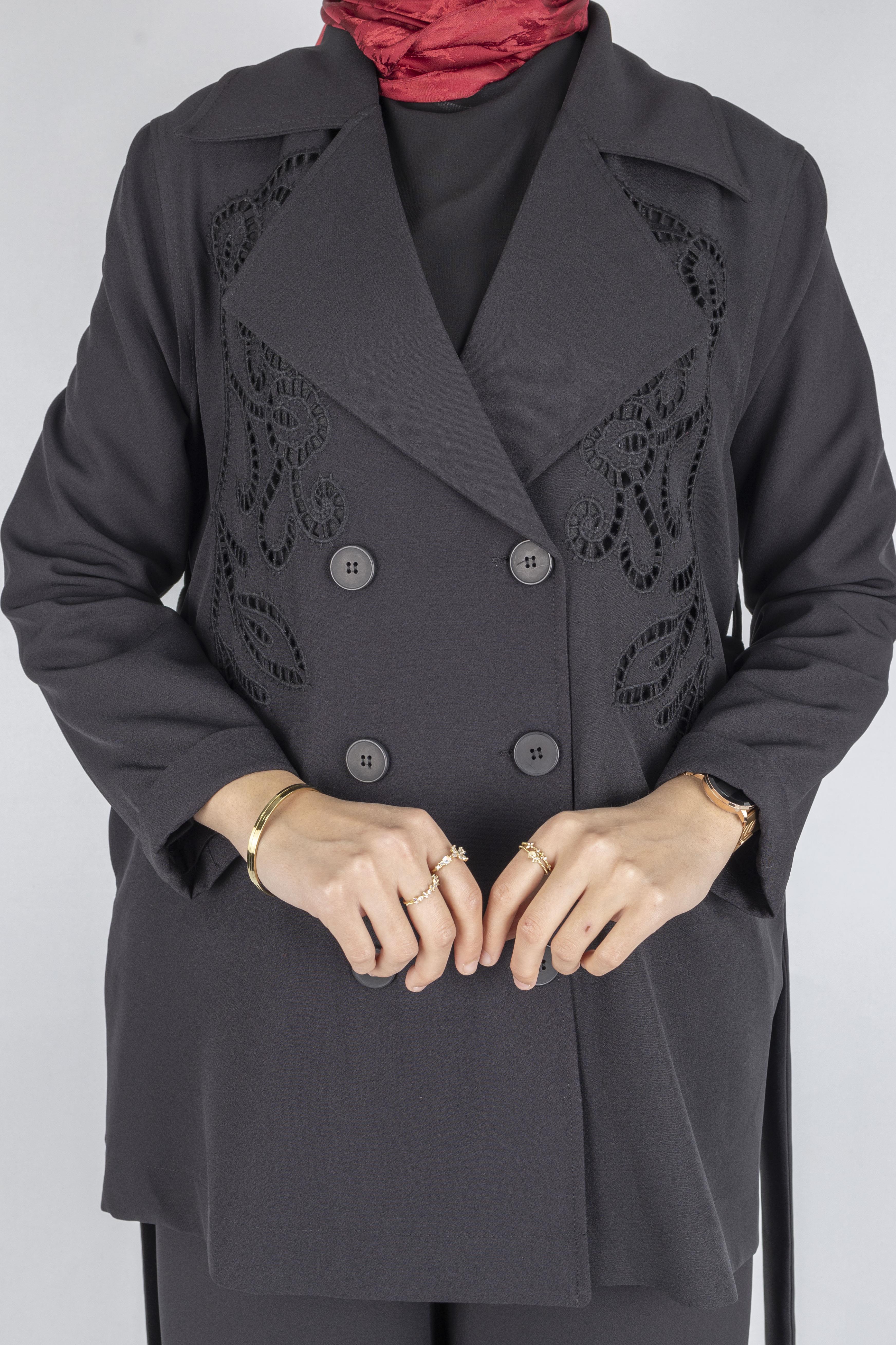 Çelik Örme Kruvaze Ceketli Takım Siyah OTW25573