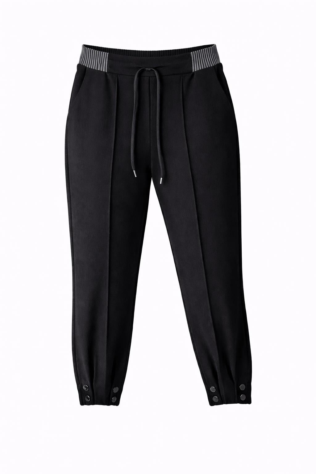 Çelik Örme Paçası Çıtçıtlı Pantolon Siyah OTW371