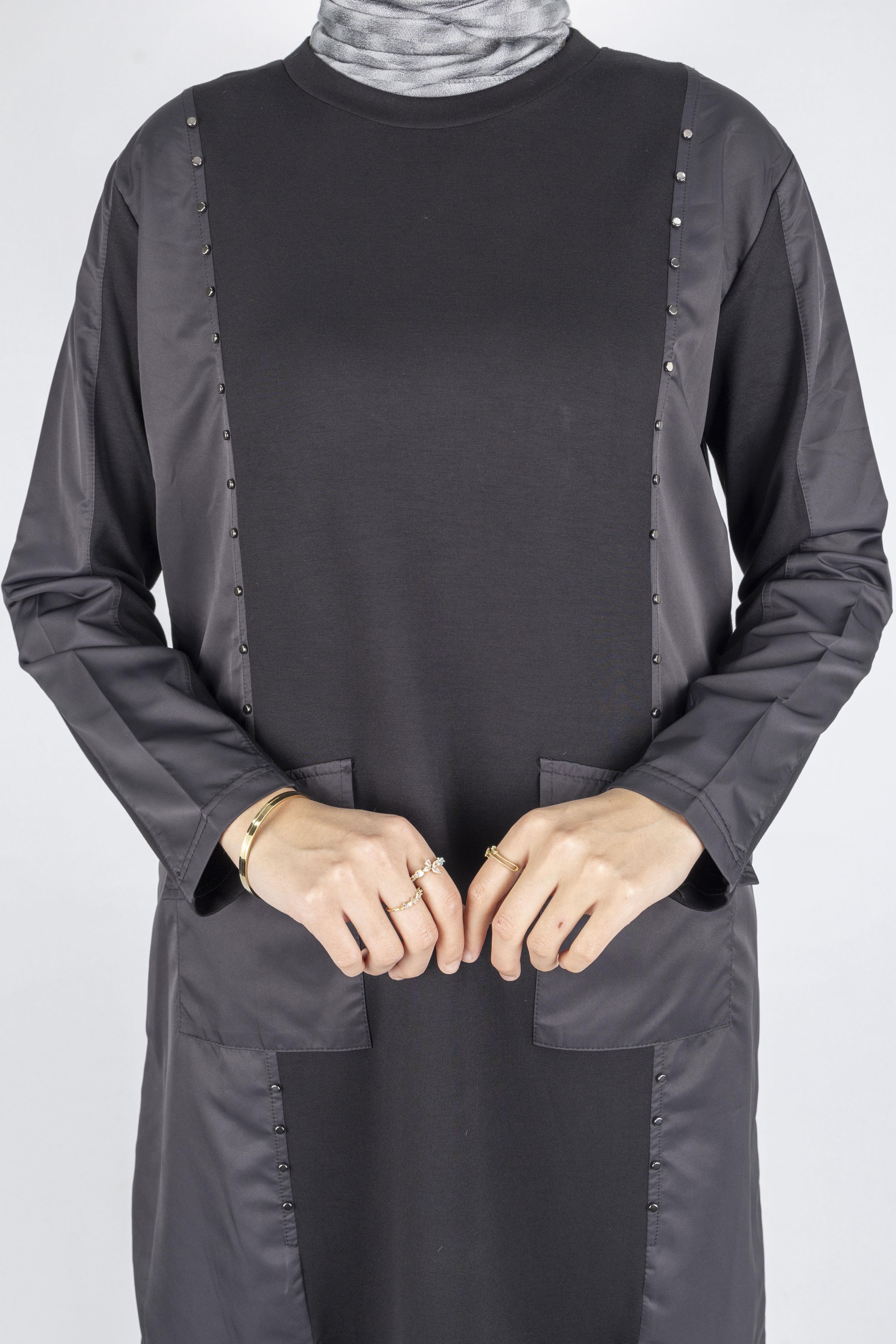 Cepli Zımba Detaylı Büyük Beden Oysho Tunik Siyah OTW317