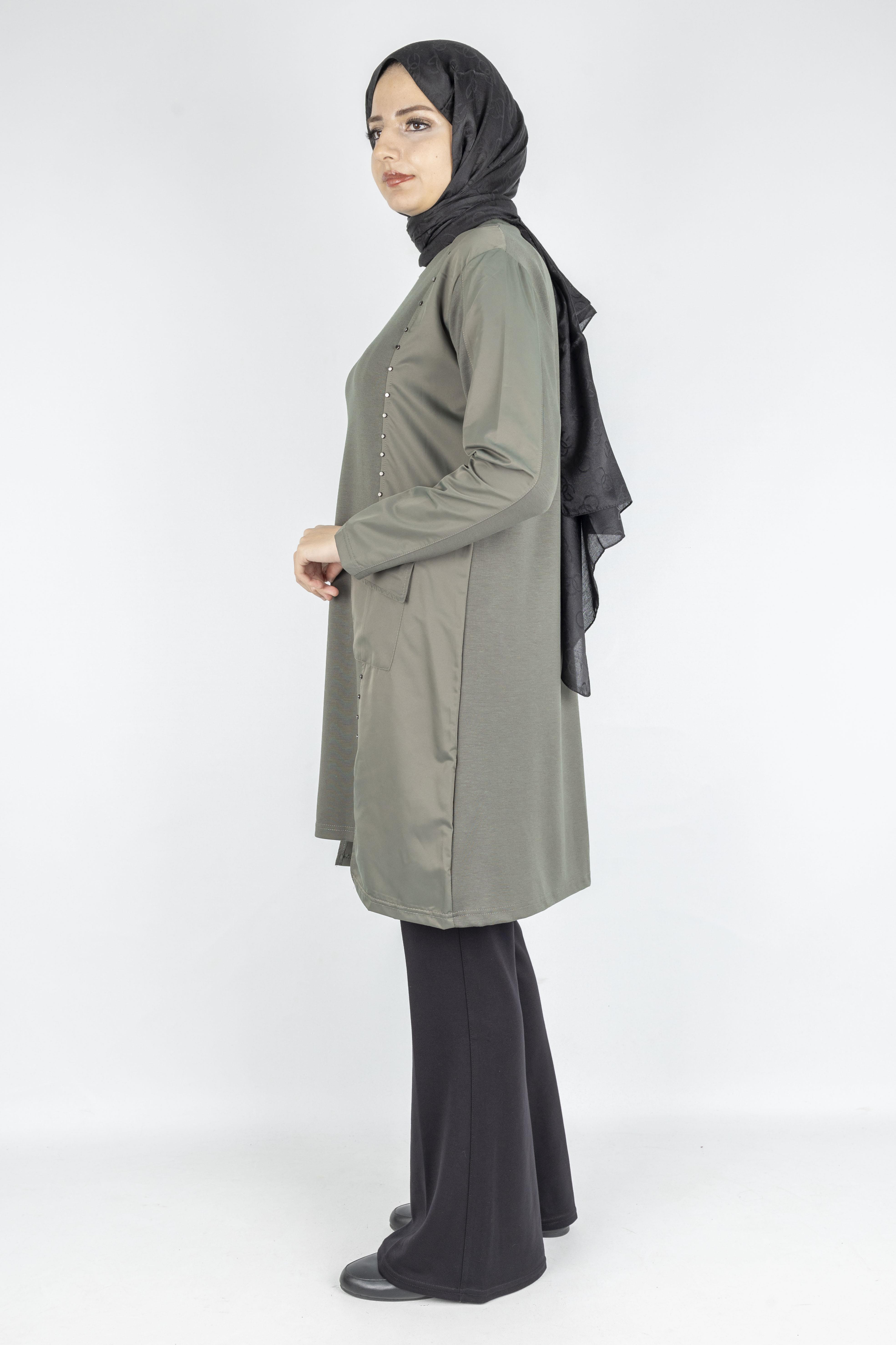 Cepli Zımba Detaylı Büyük Beden Oysho Tunik Yeşil OTW317