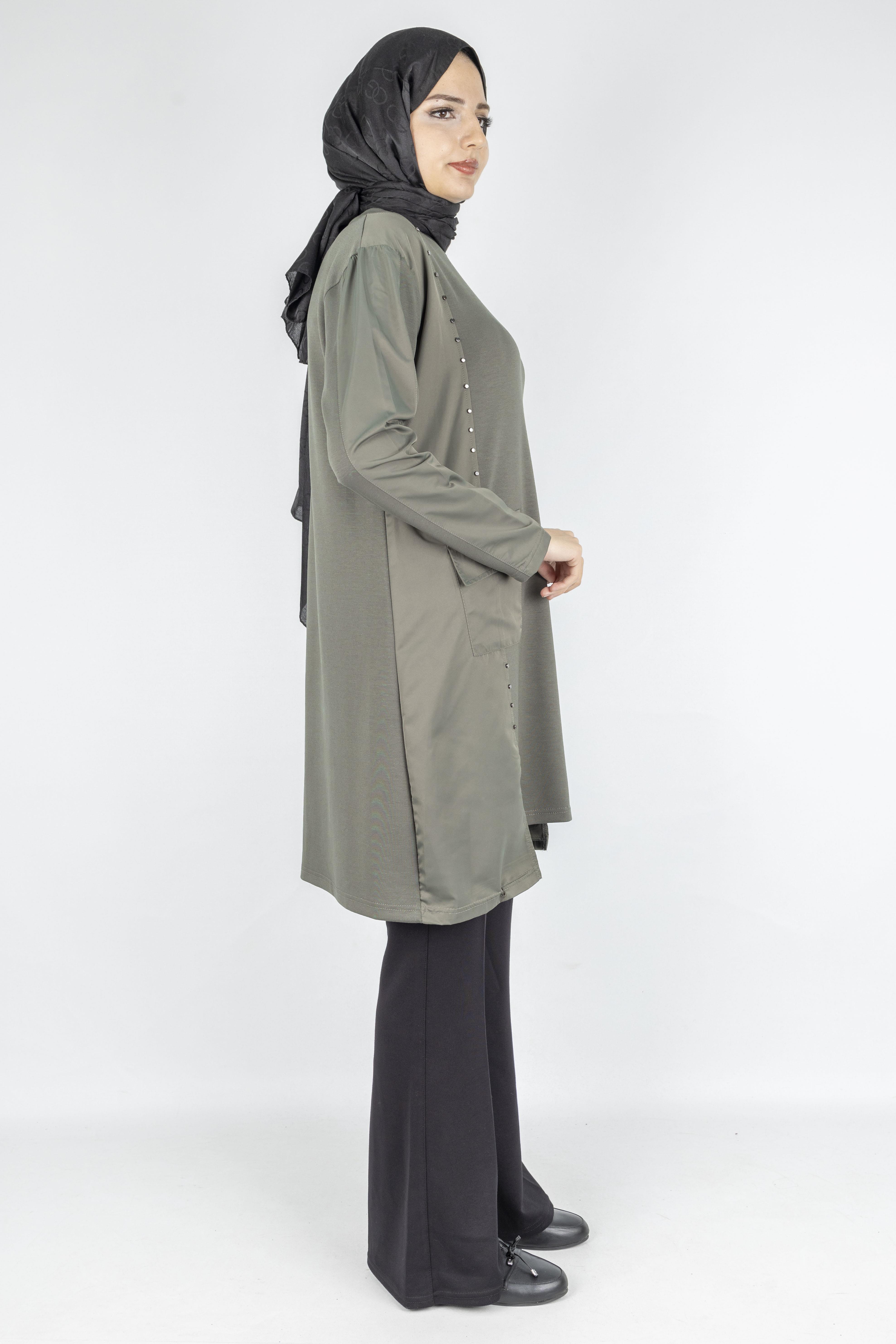 Cepli Zımba Detaylı Büyük Beden Oysho Tunik Yeşil OTW317