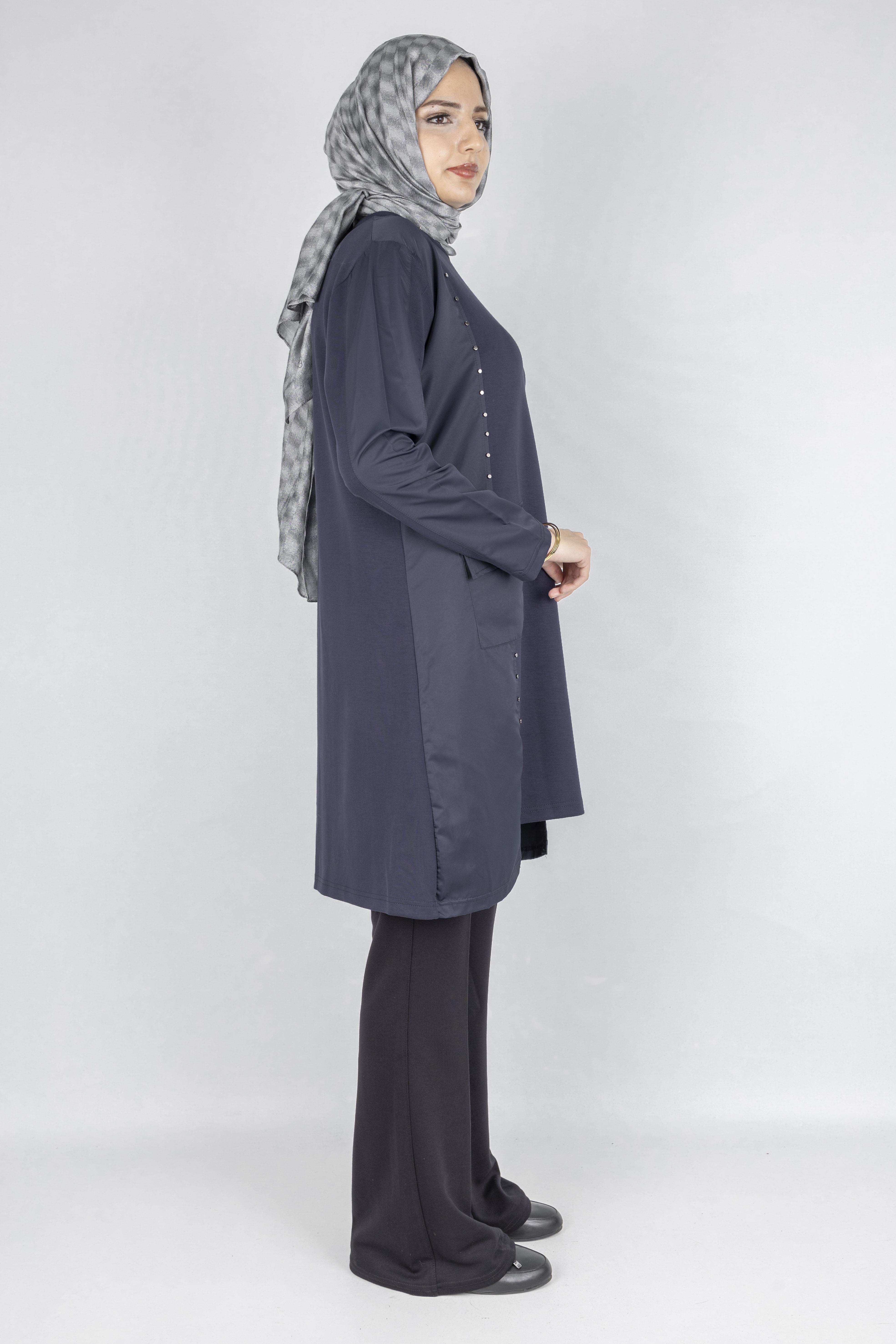 Cepli Zımba Detaylı Büyük Beden Oysho Tunik Lacivert OTW317