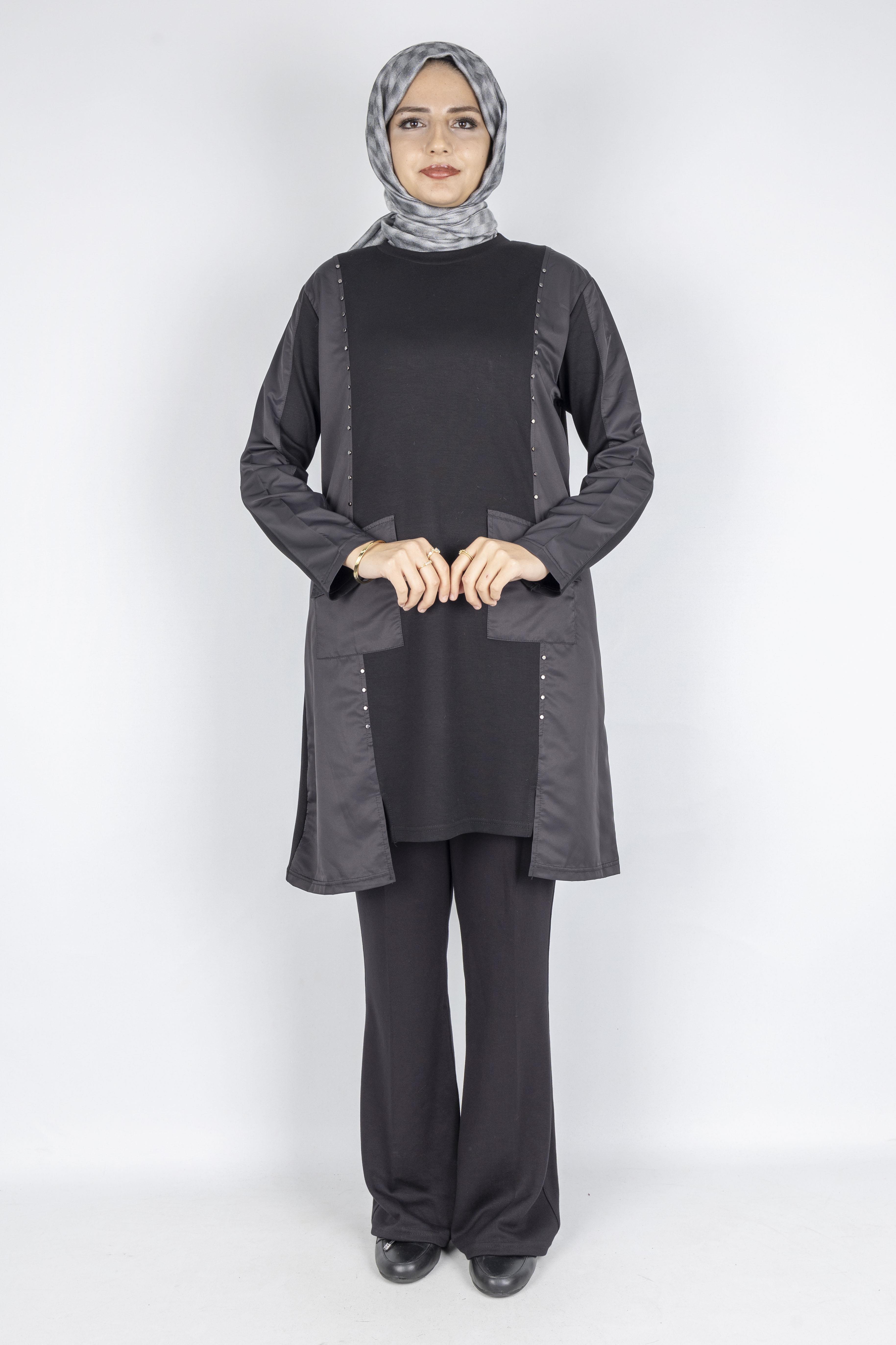 Cepli Zımba Detaylı Büyük Beden Oysho Tunik Siyah OTW317