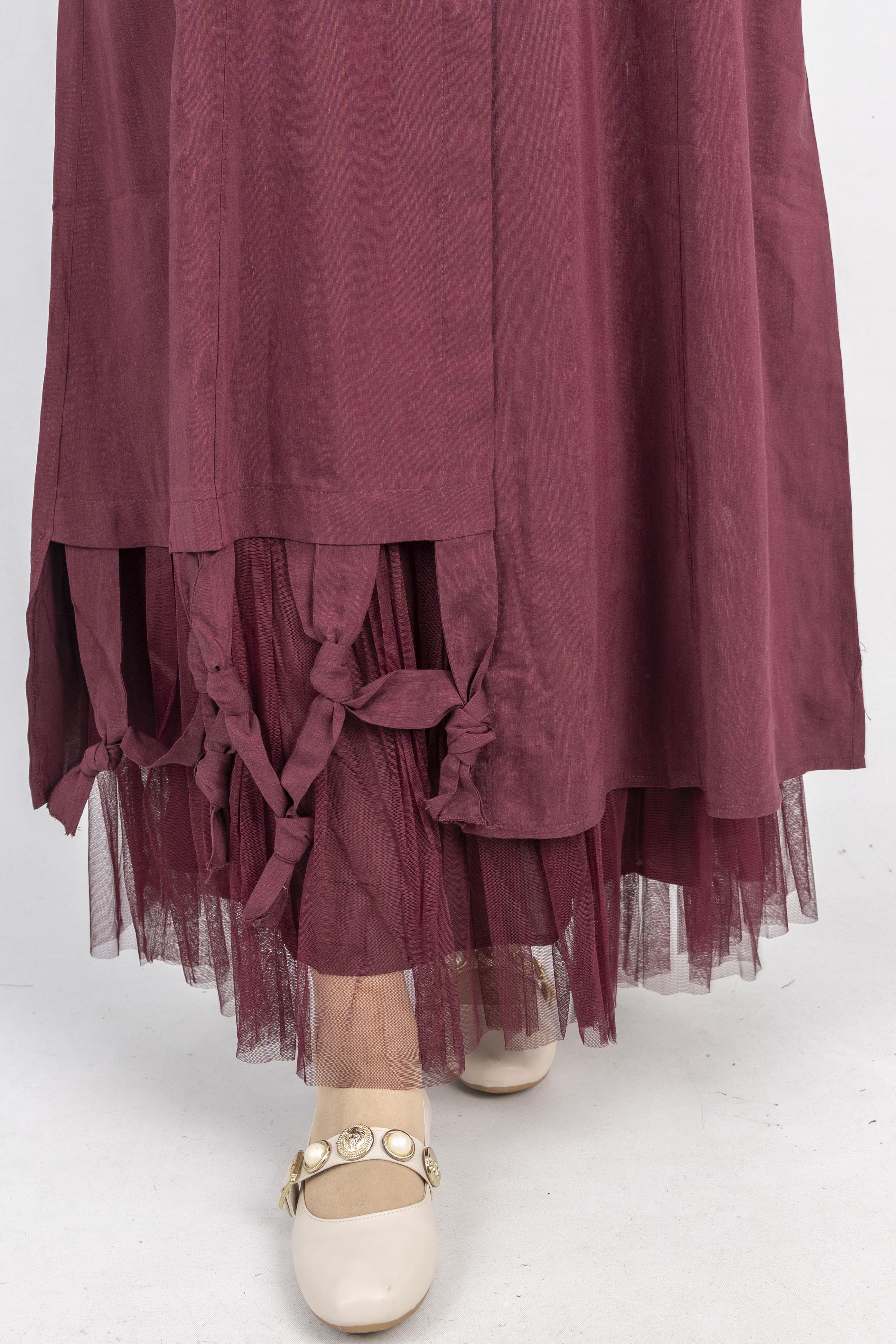 Çiçek Motifli Tül Detaylı Elbise Kırmızı OTW5536