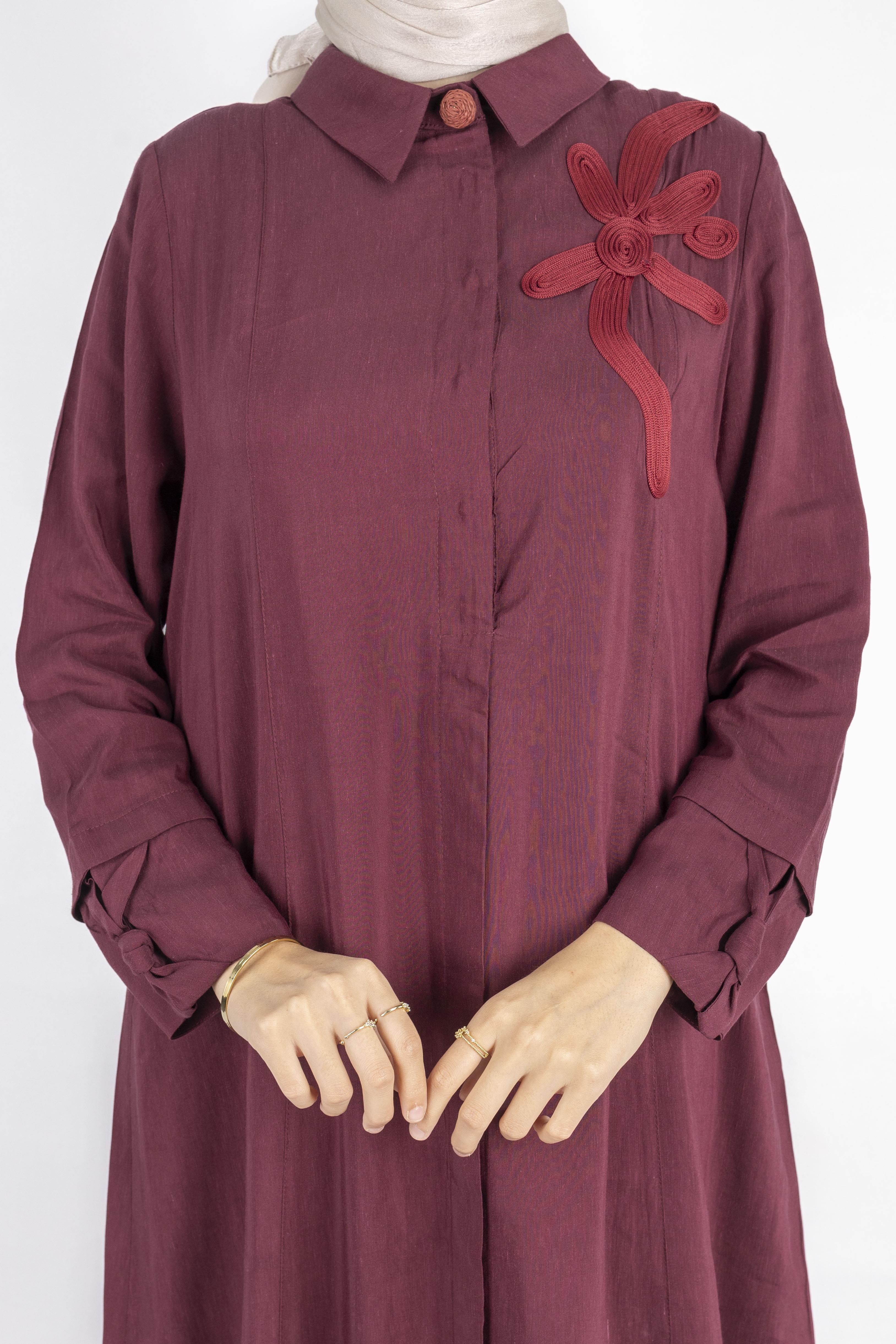 Çiçek Motifli Tül Detaylı Elbise Kırmızı OTW5536