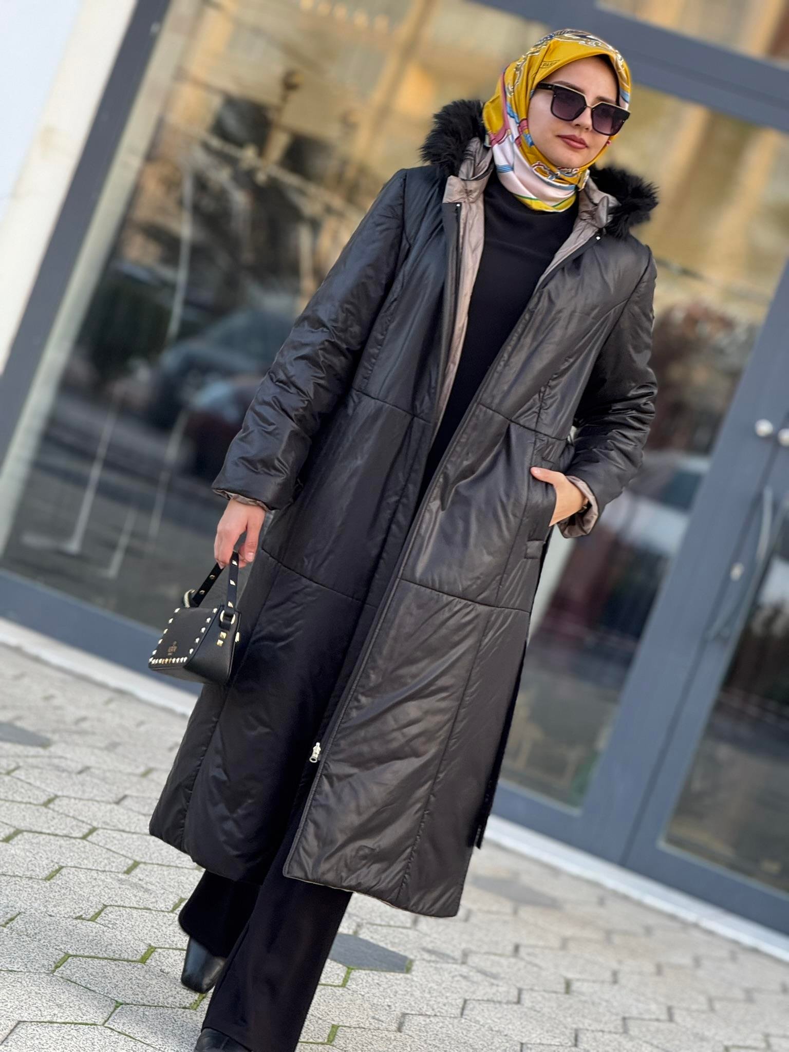 Çift Taraflı Şişme Mont Siyah OTW36250