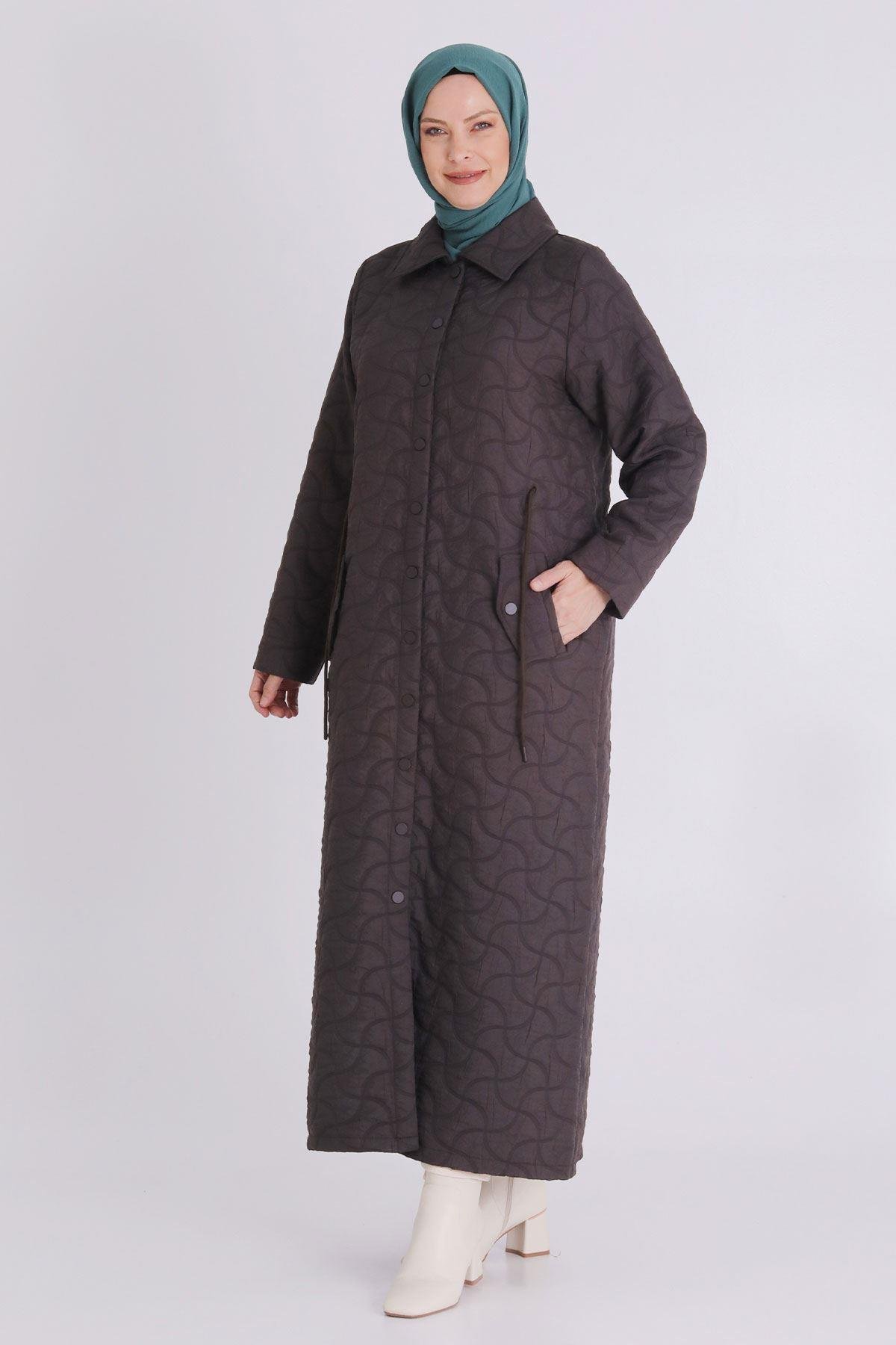 Çıtçıtlı Kapitone Tesettür Ferace Acı Kahve OTW2820