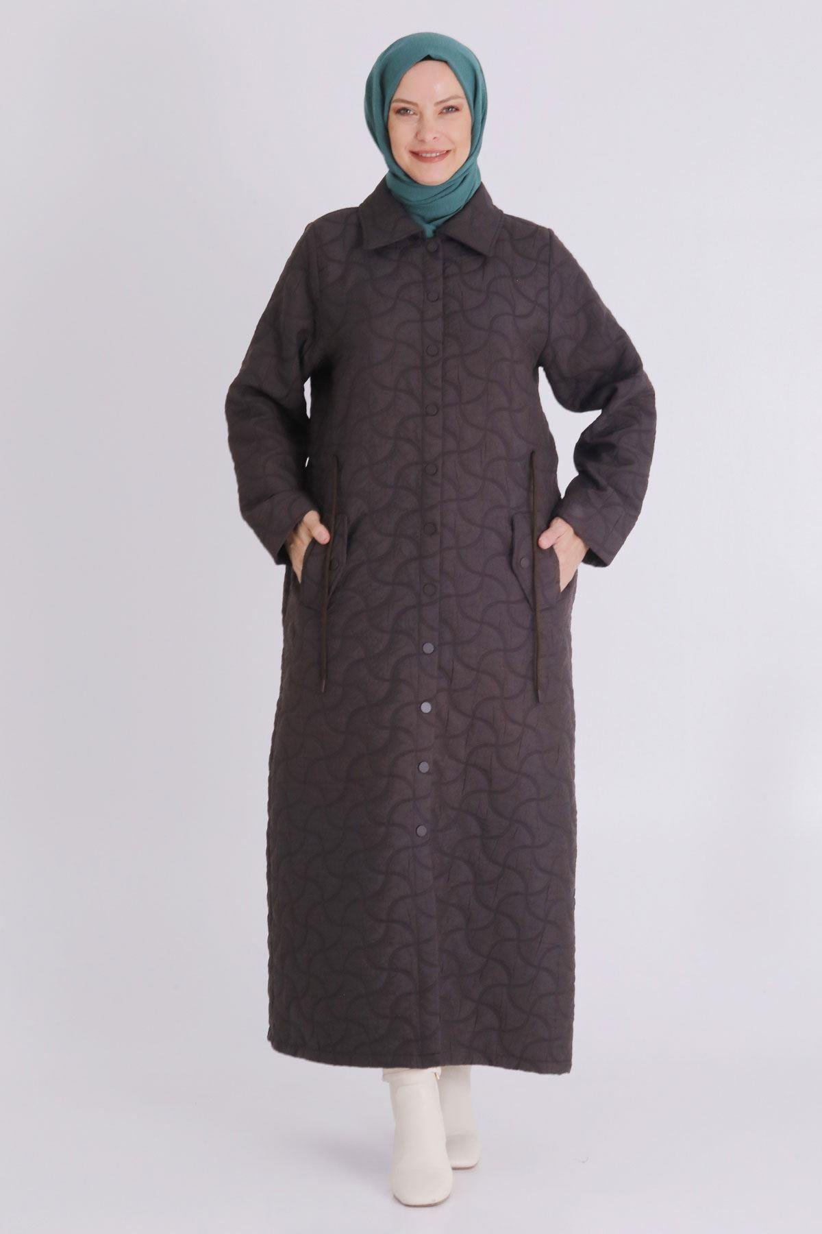 Çıtçıtlı Kapitone Tesettür Ferace Acı Kahve OTW2820