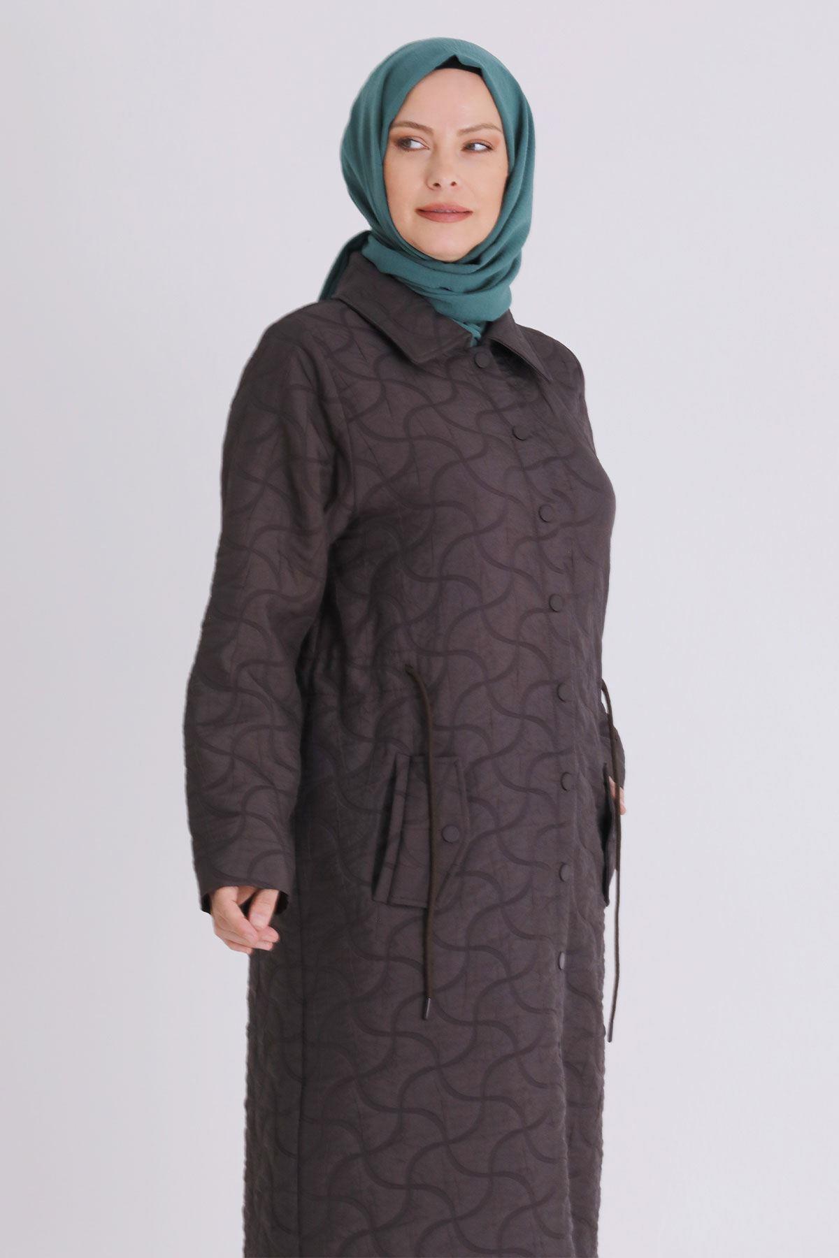 Çıtçıtlı Kapitone Tesettür Ferace Acı Kahve OTW2820