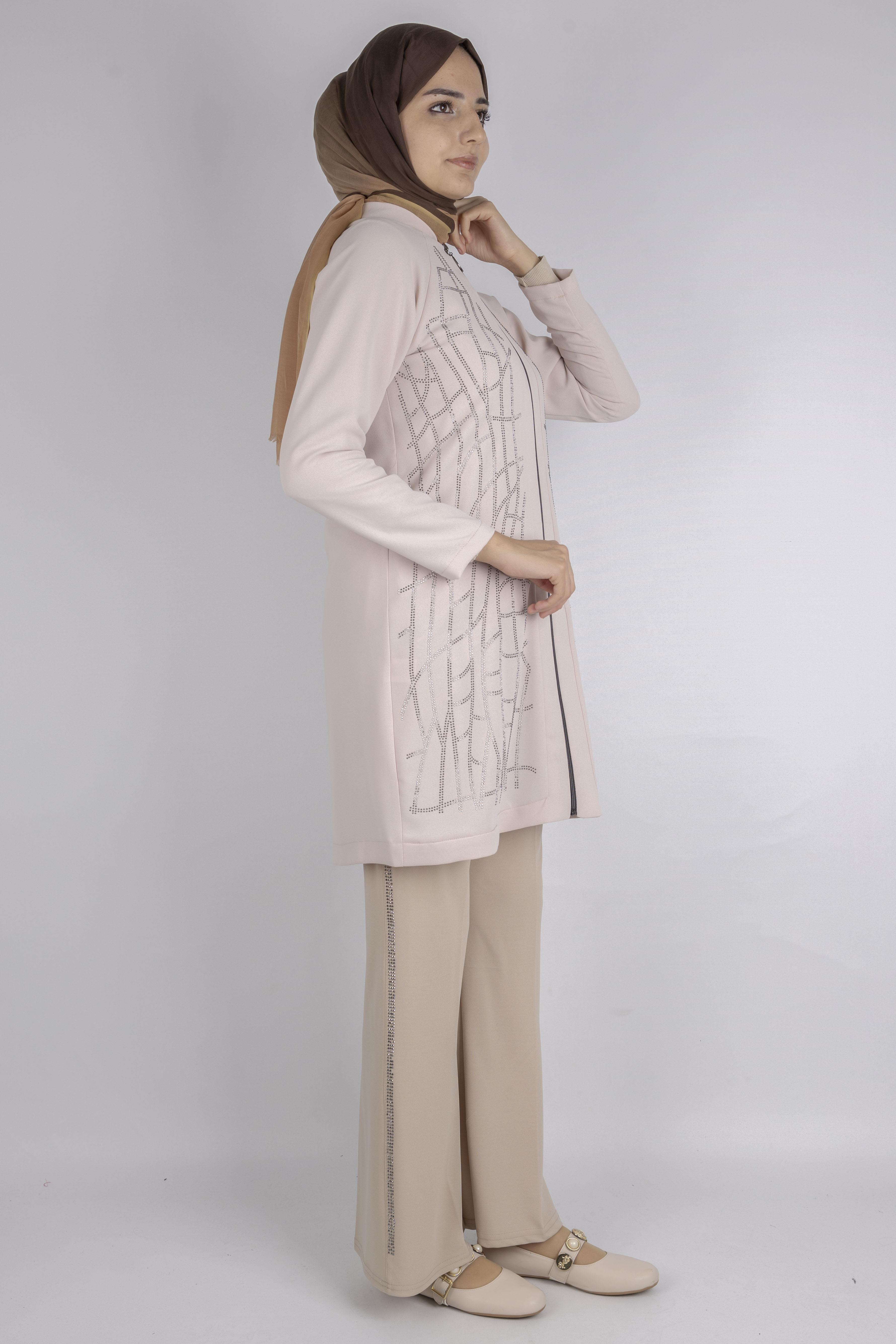 Çizgisel Taş Desenli krep kumaş ceket Taş OTW2160