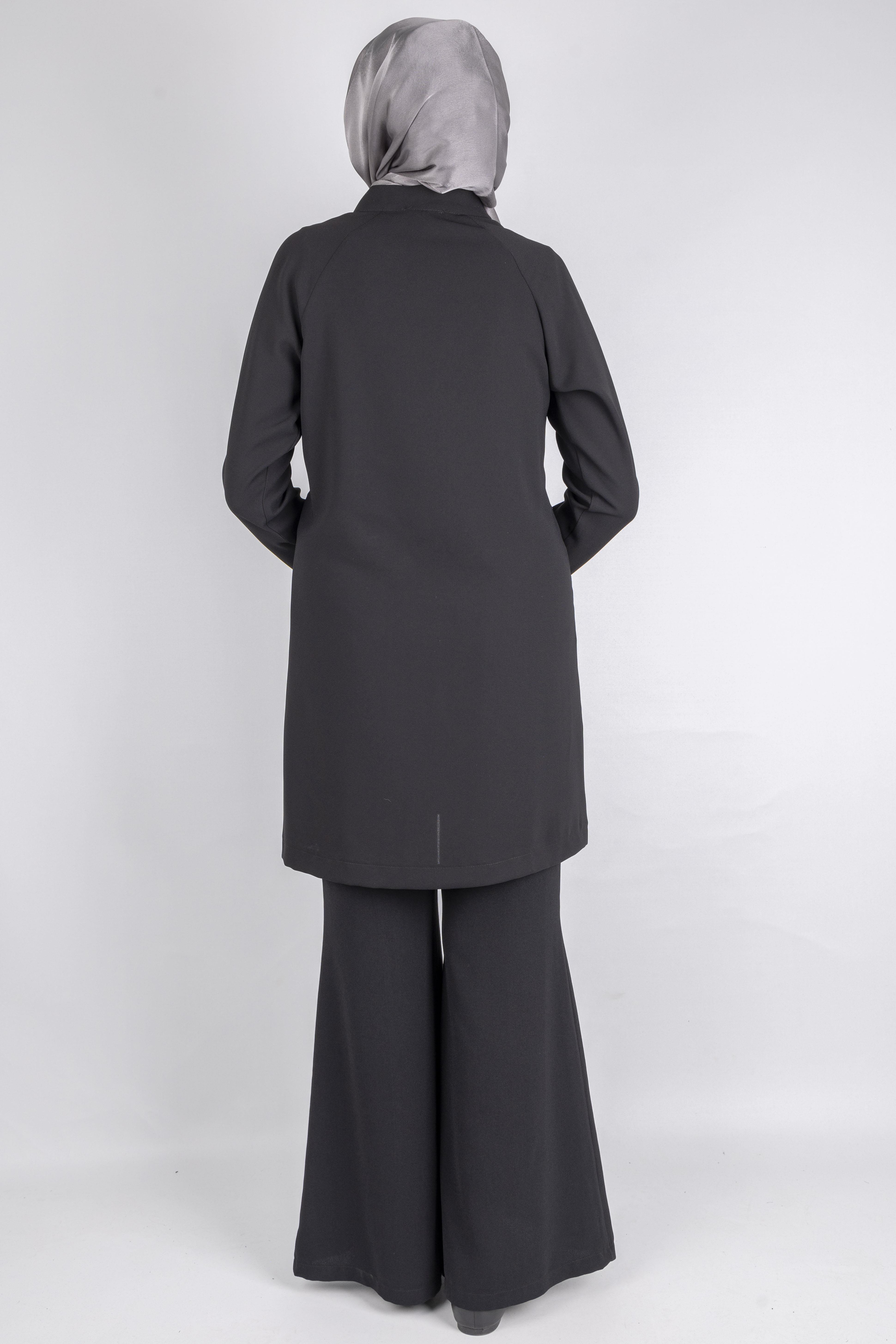 Çizgisel Taş Desenli krep kumaş ceket Siyah OTW2160