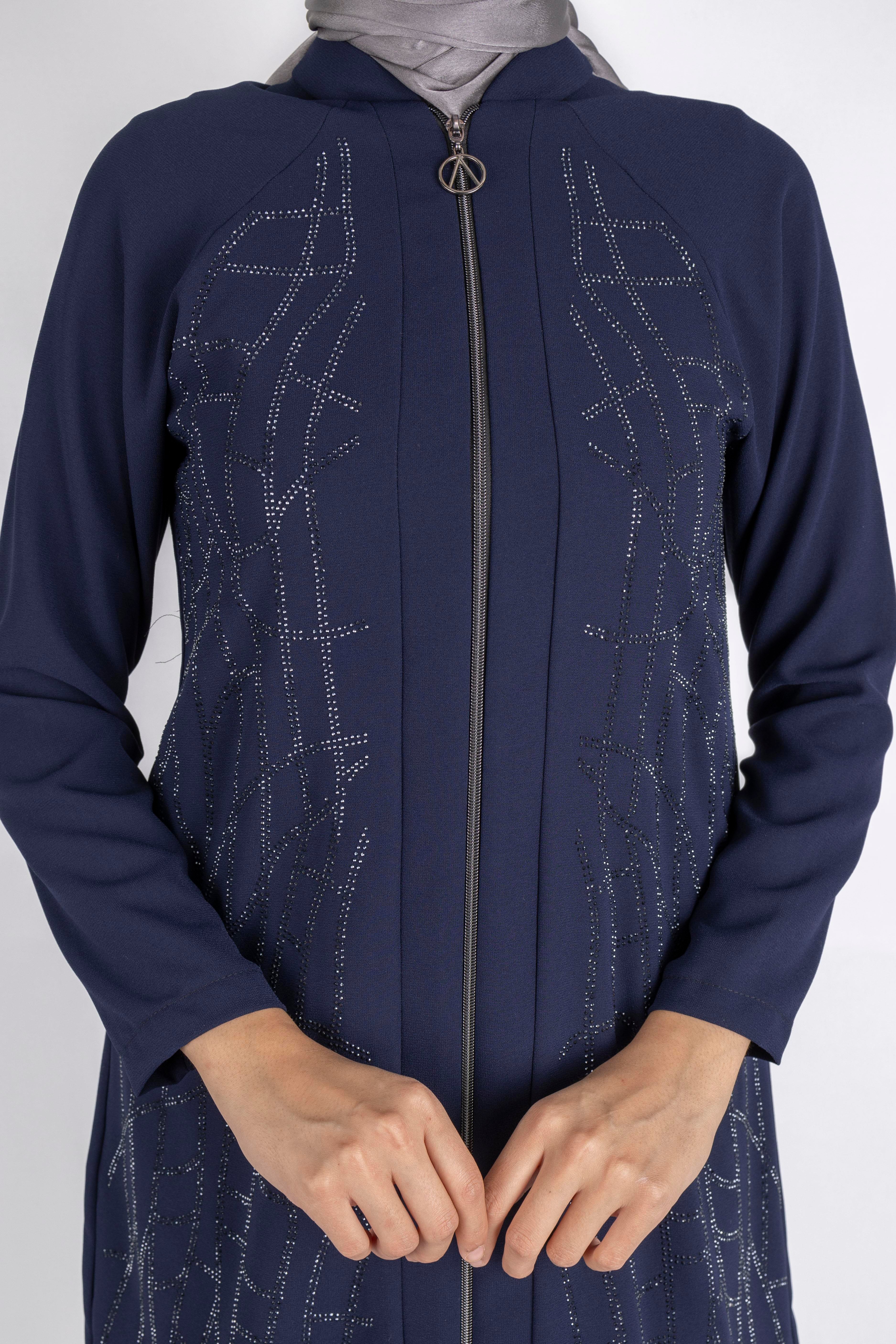 Çizgisel Taş Desenli krep kumaş ceket Lacivert OTW2160