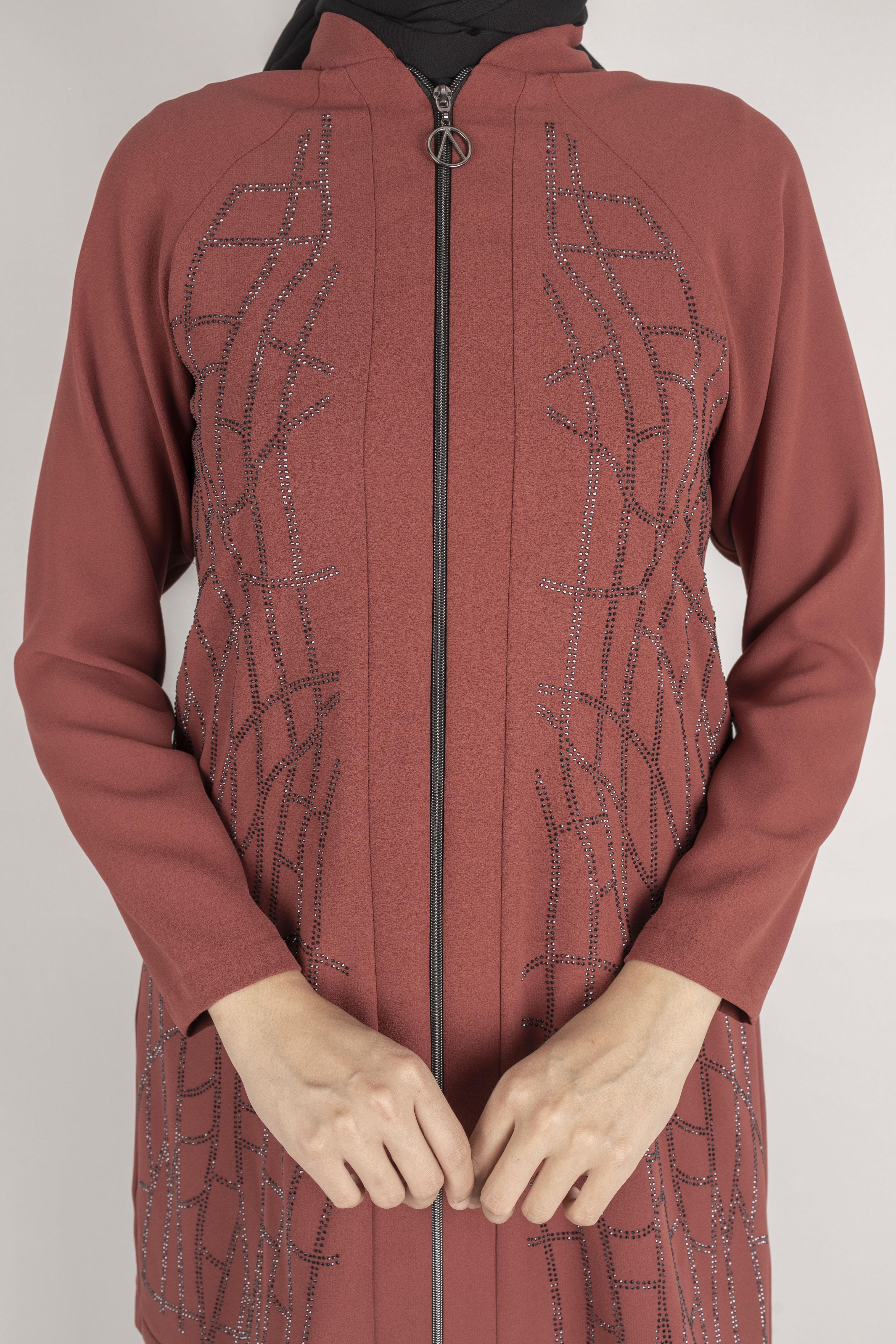 Çizgisel Taş Desenli krep kumaş ceket Taba OTW2160