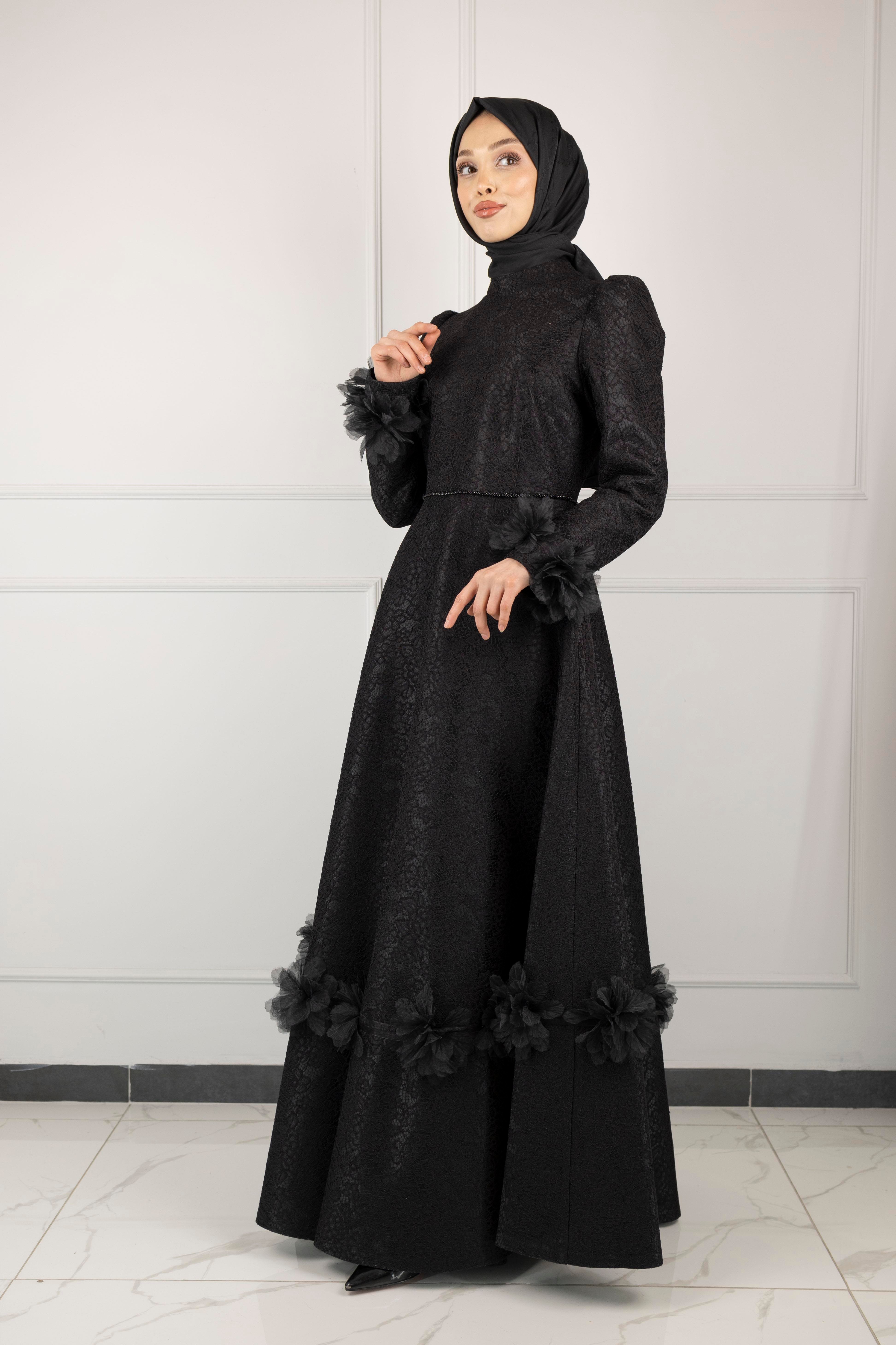 DANTEL ABİYE ELBİSE Siyah OTW44139