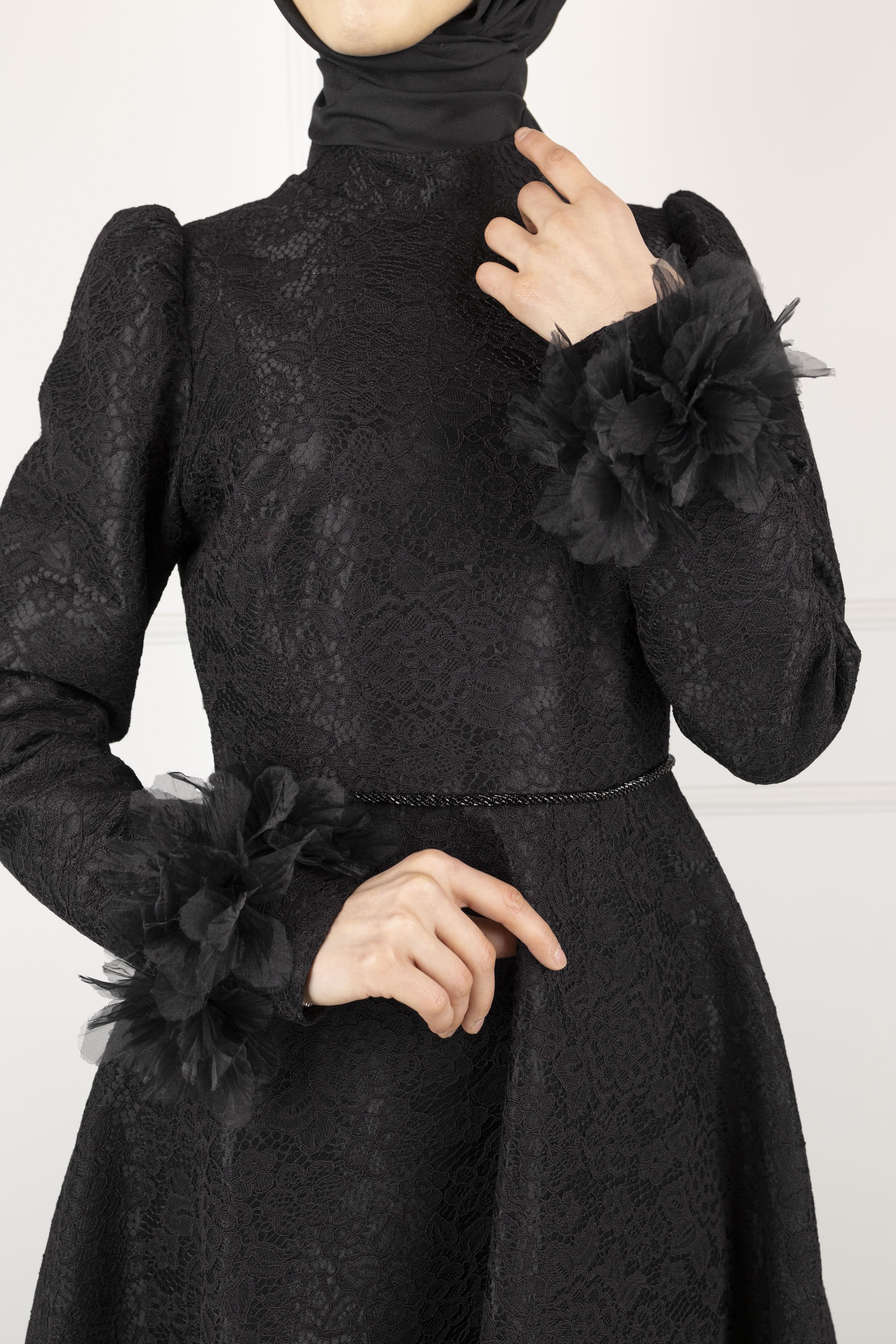 DANTEL ABİYE ELBİSE Siyah OTW44139