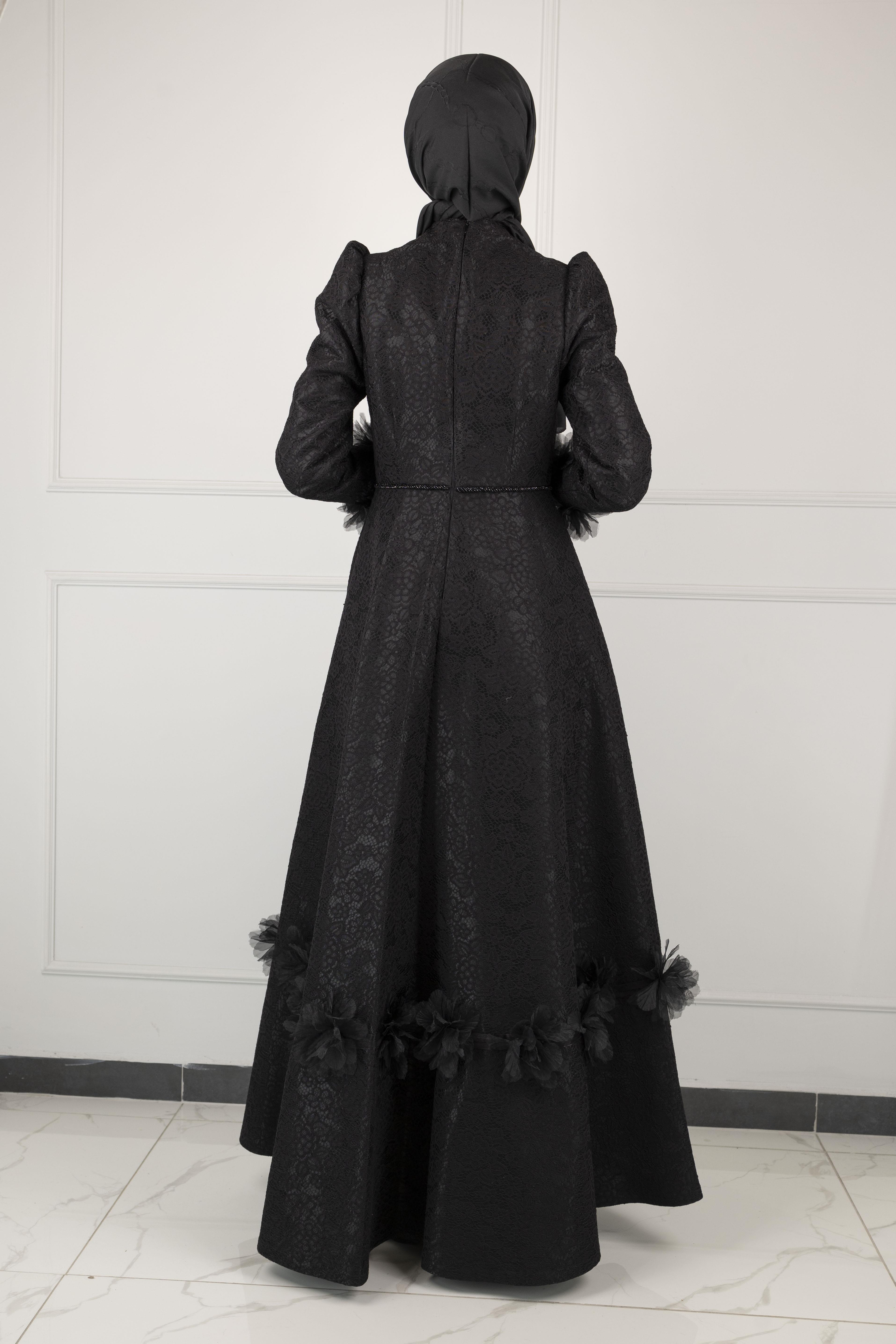 DANTEL ABİYE ELBİSE Siyah OTW44139