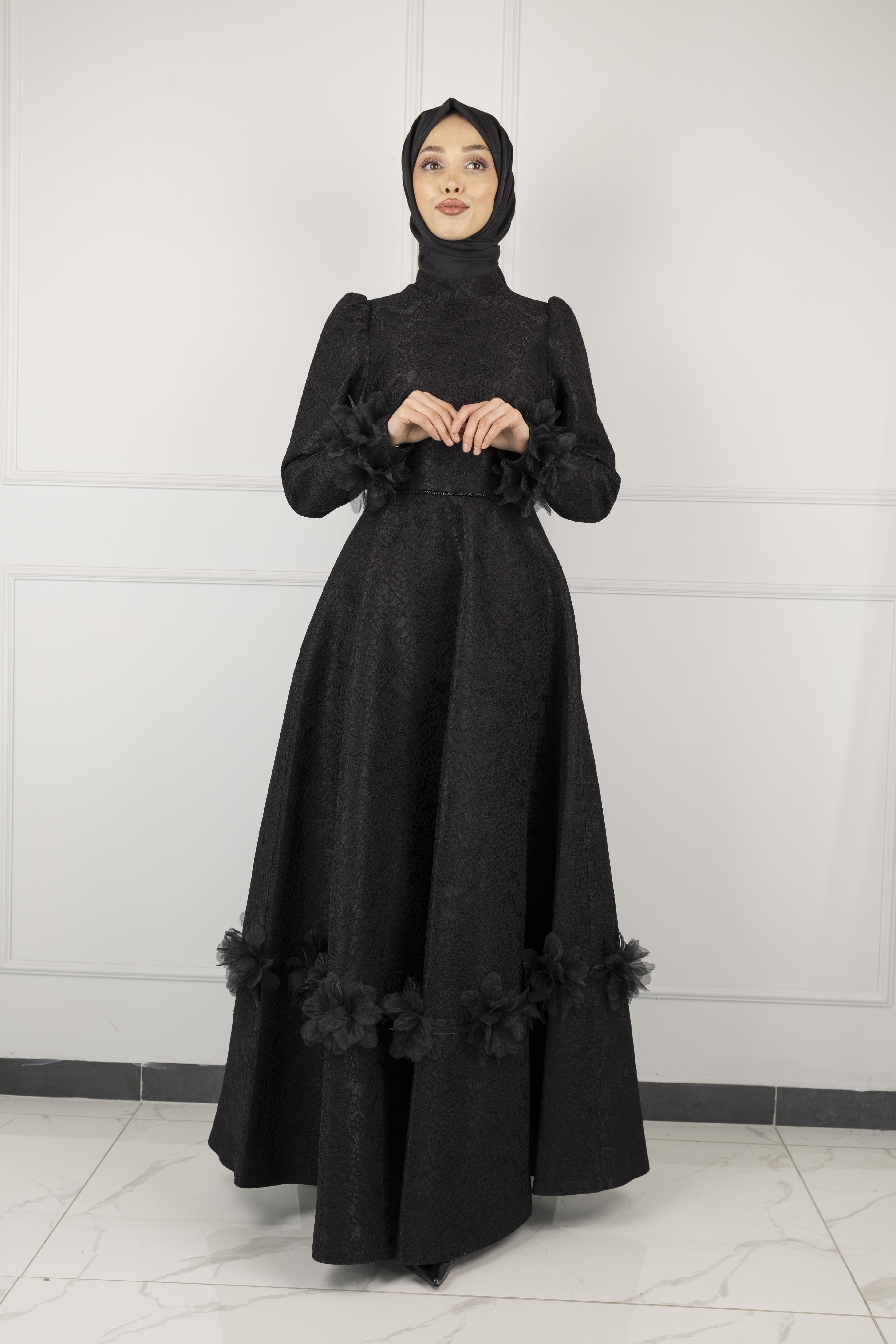 DANTEL ABİYE ELBİSE Siyah OTW44139