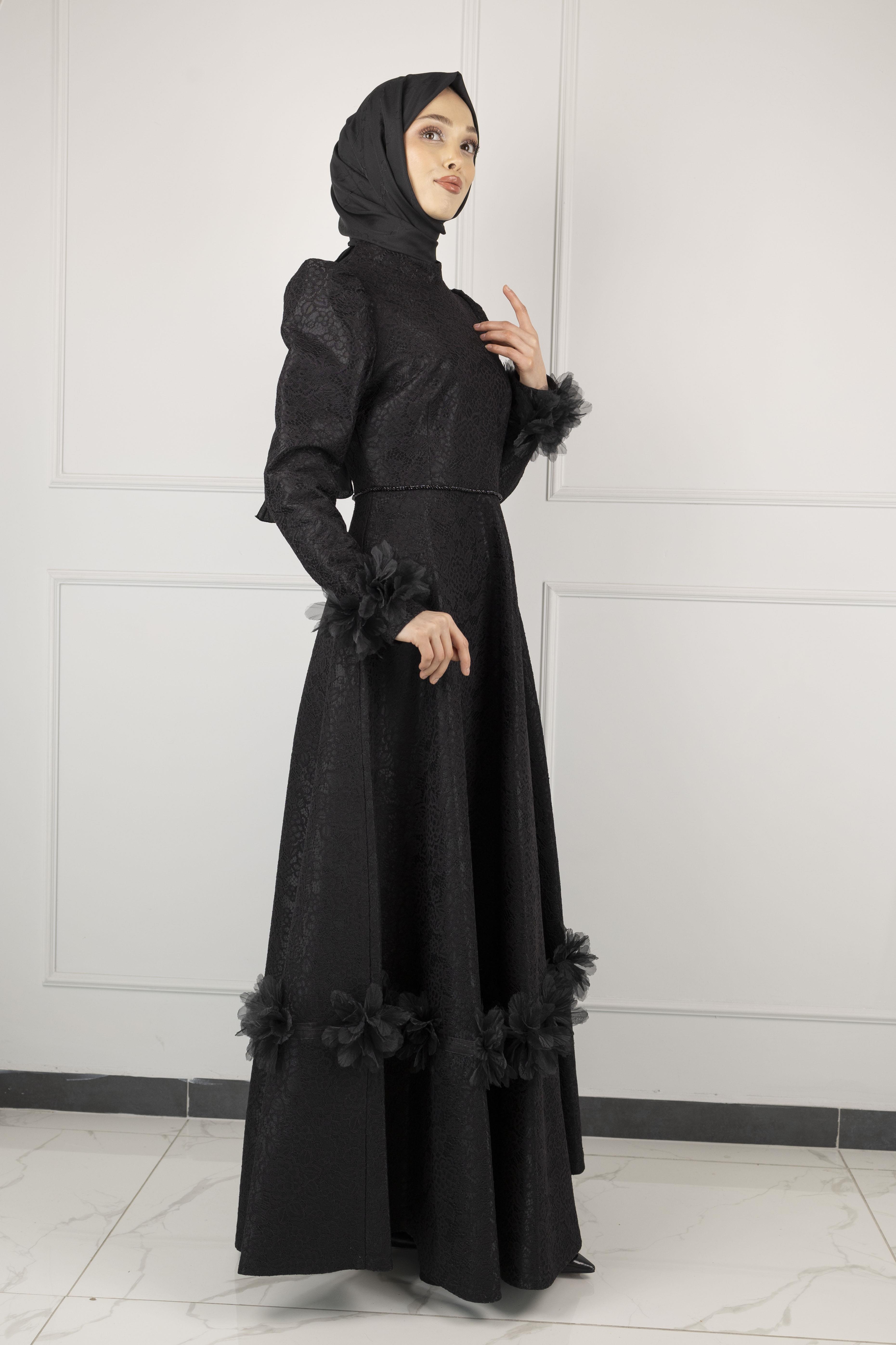 DANTEL ABİYE ELBİSE Siyah OTW44139