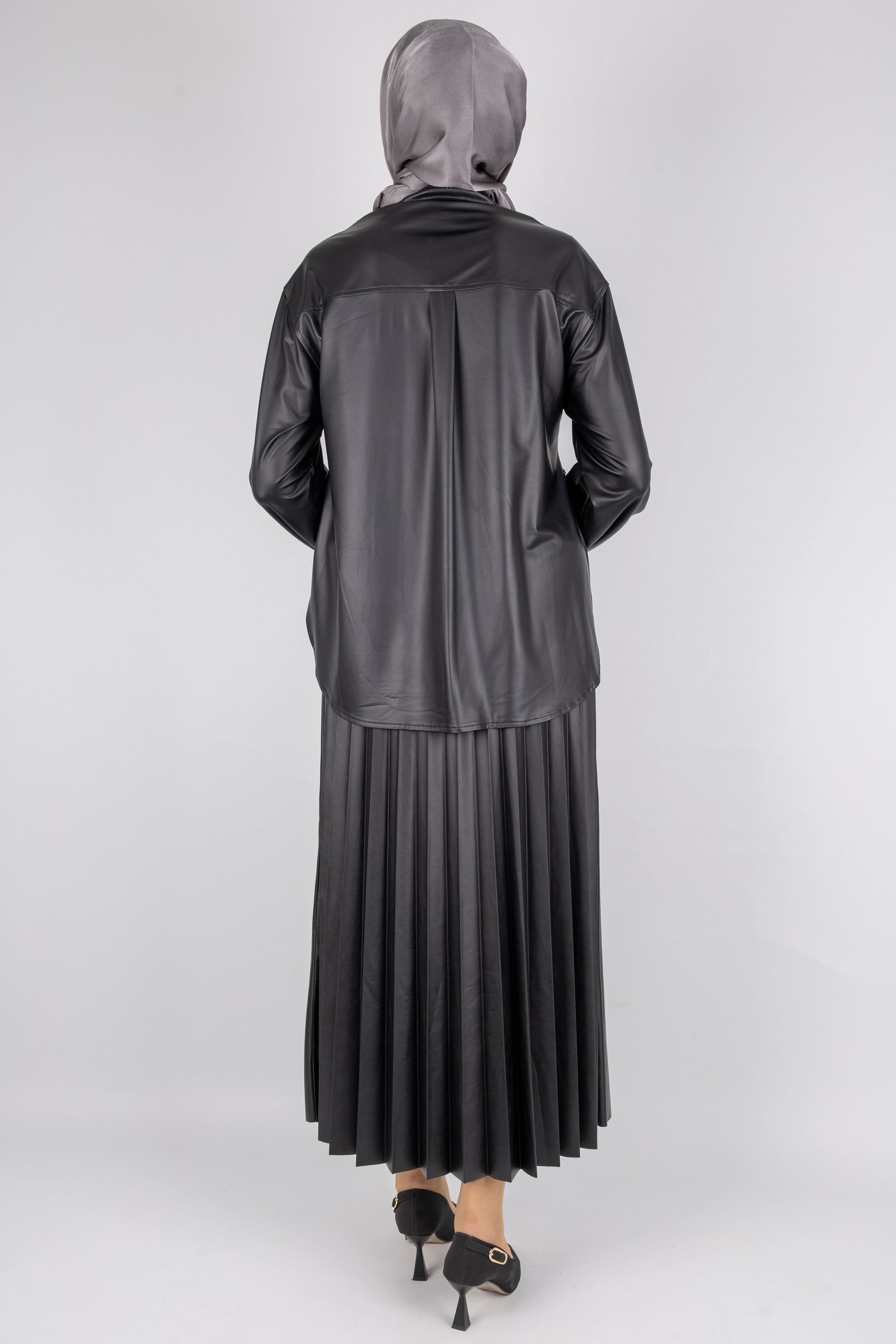 Dantel Detaylı Deri Etekli Takım Siyah OTW25518