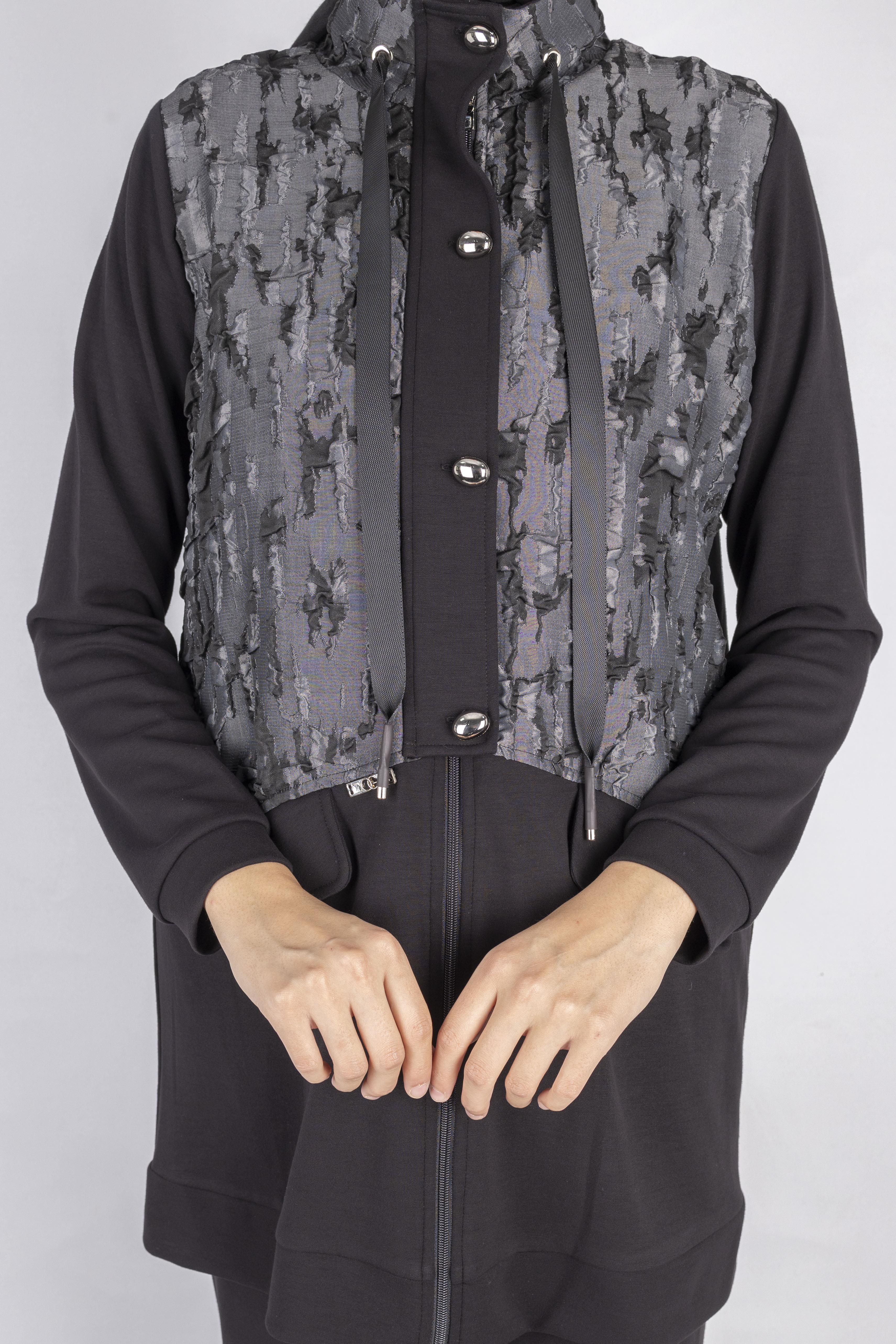 Desenli Fermuarlı Cep Detaylı Tesettür İkili Takım Siyah OTW2653