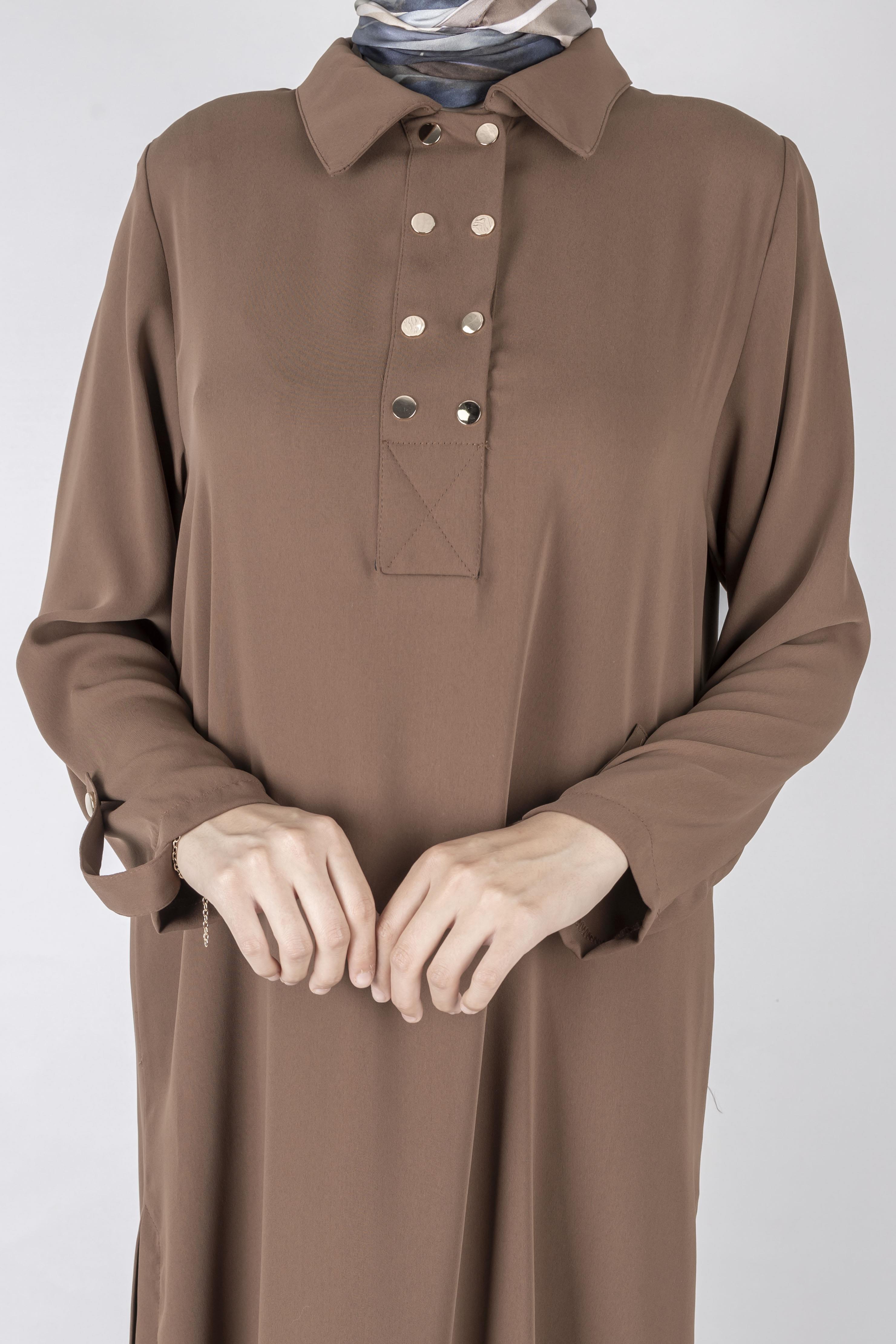 Düğme Detaylı Tunik Pantolon Takım Kahve OTW2188