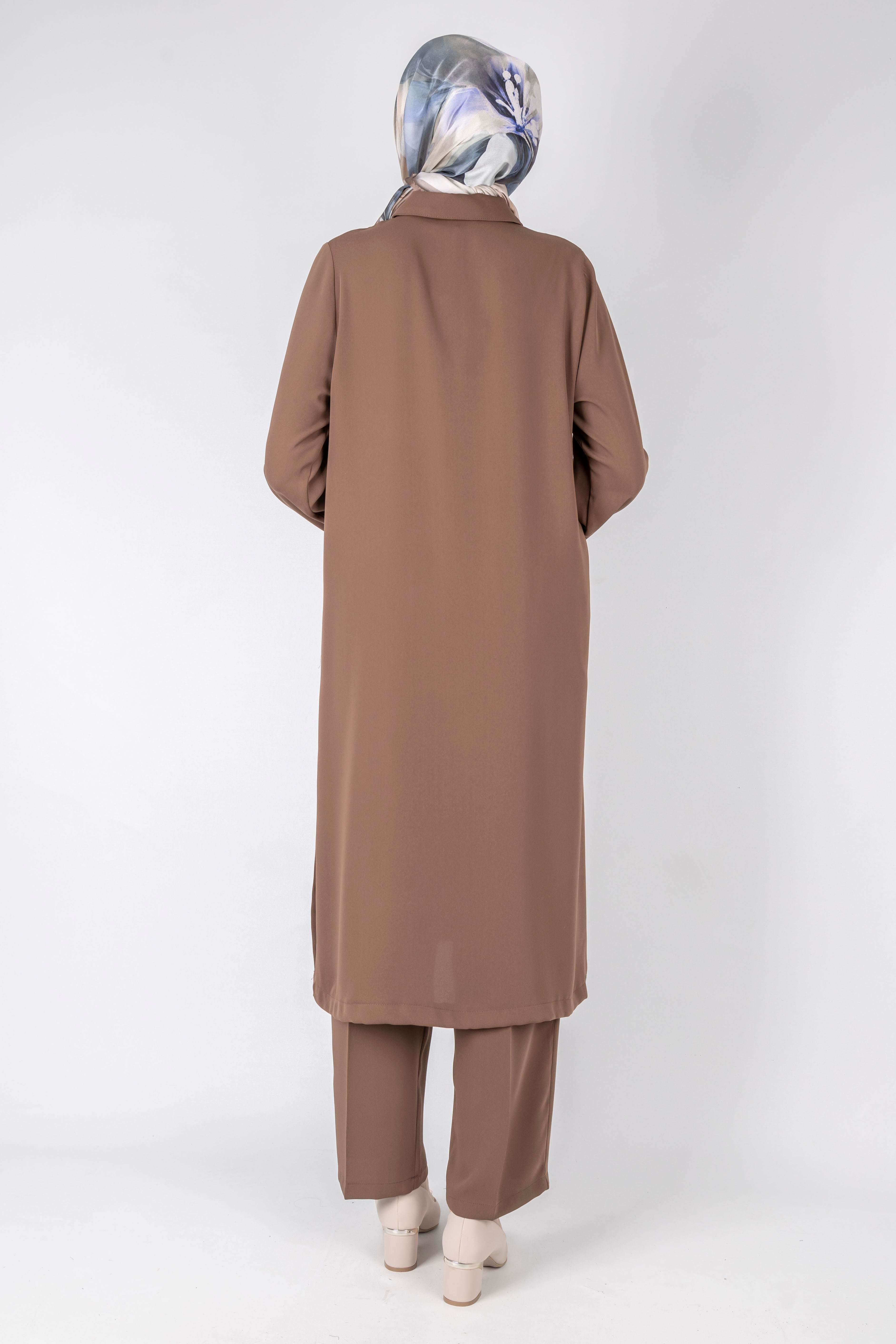 Düğme Detaylı Tunik Pantolon Takım Kahve OTW2188