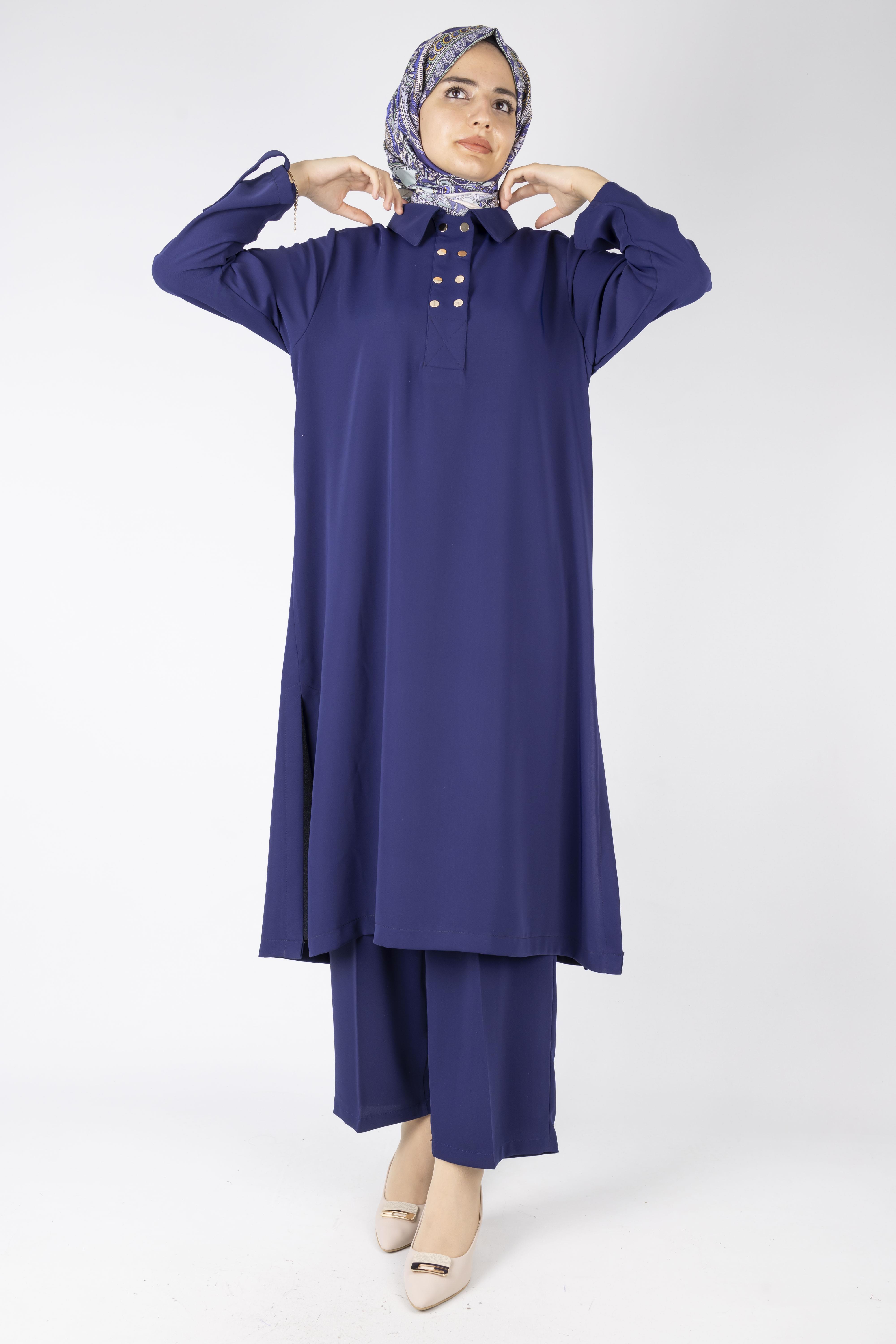 Düğme Detaylı Tunik Pantolon Takım Lacivert OTW2188