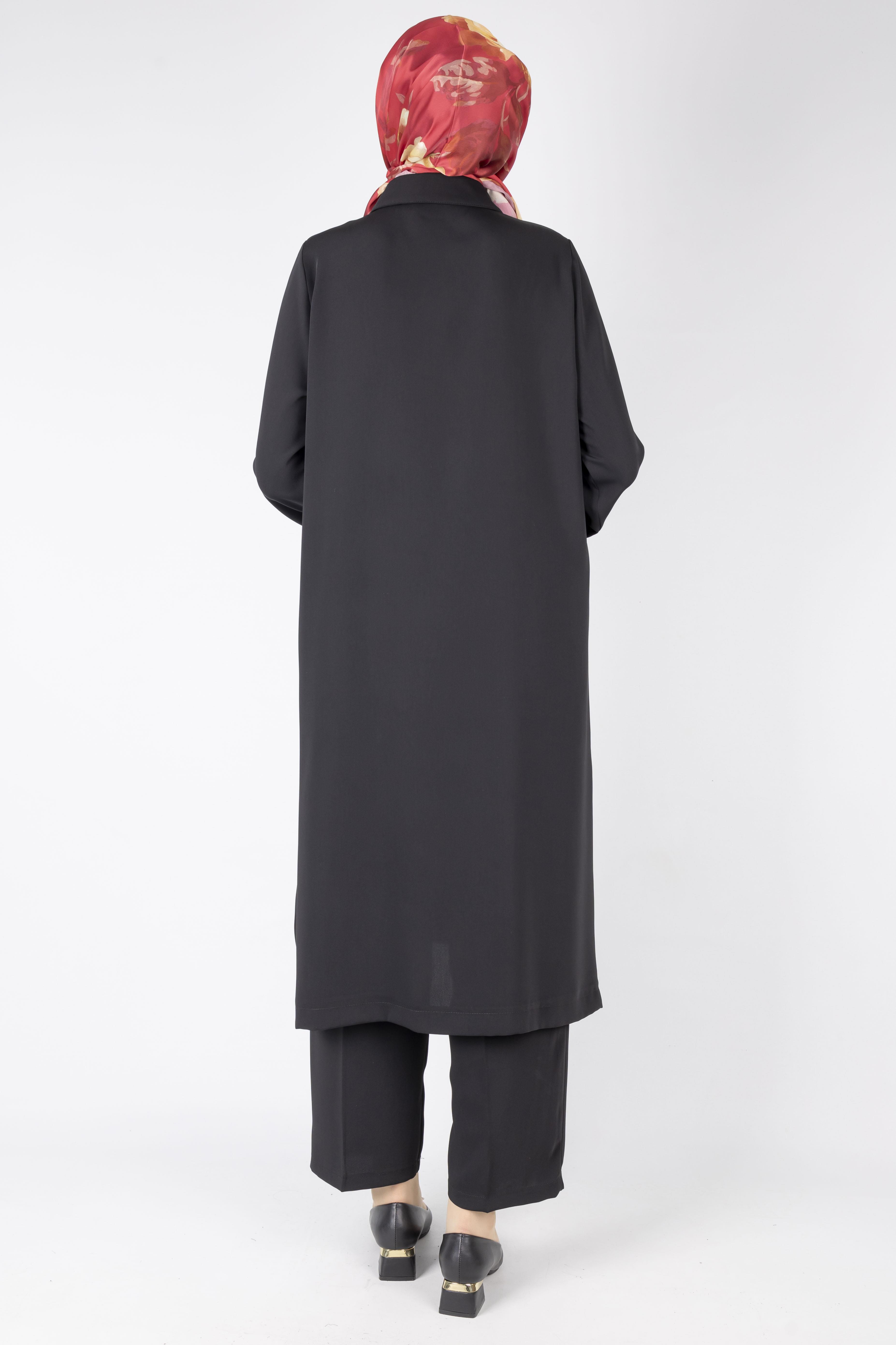 Düğme Detaylı Tunik Pantolon Takım Siyah OTW2188