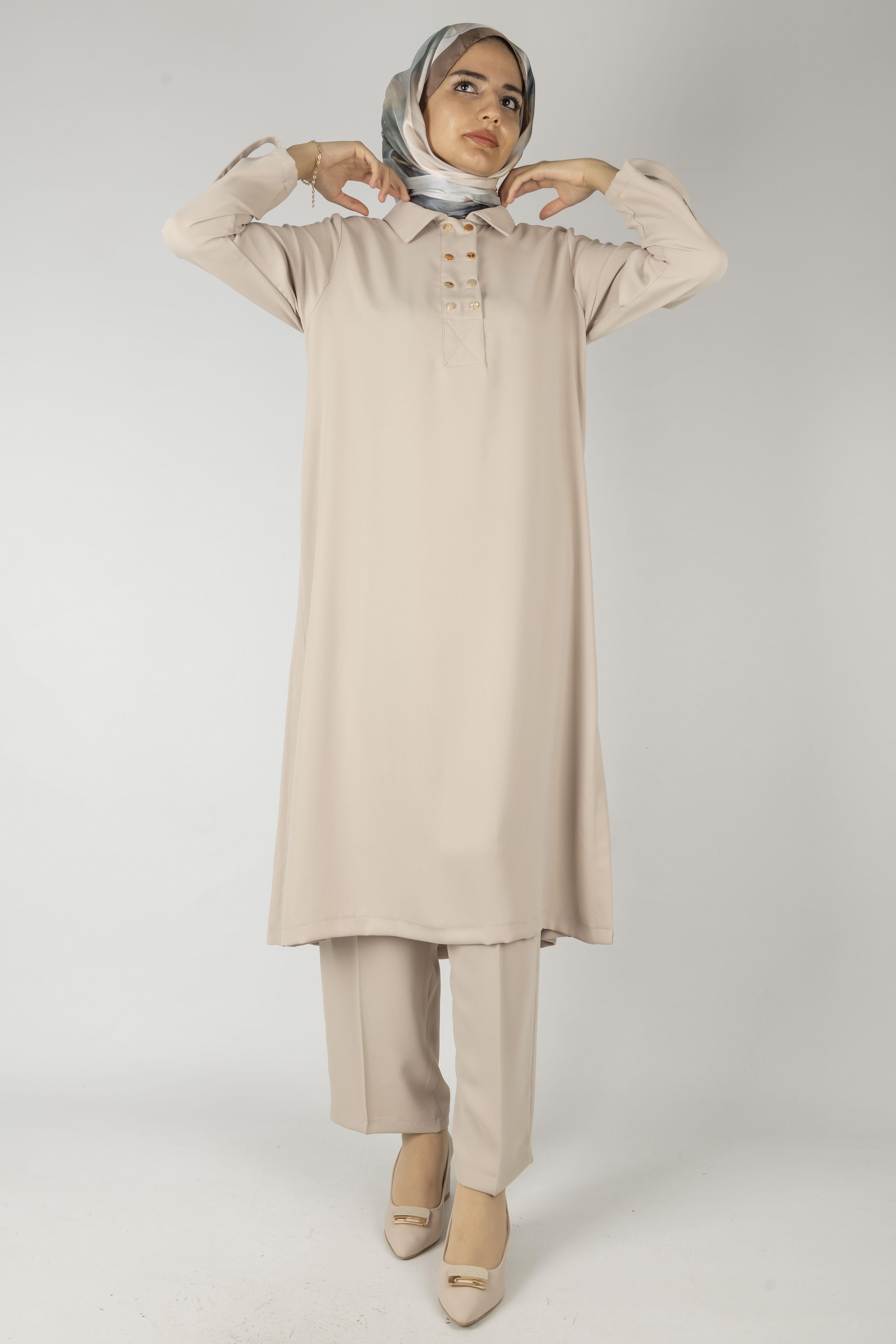 Düğme Detaylı Tunik Pantolon Takım Taş OTW2188